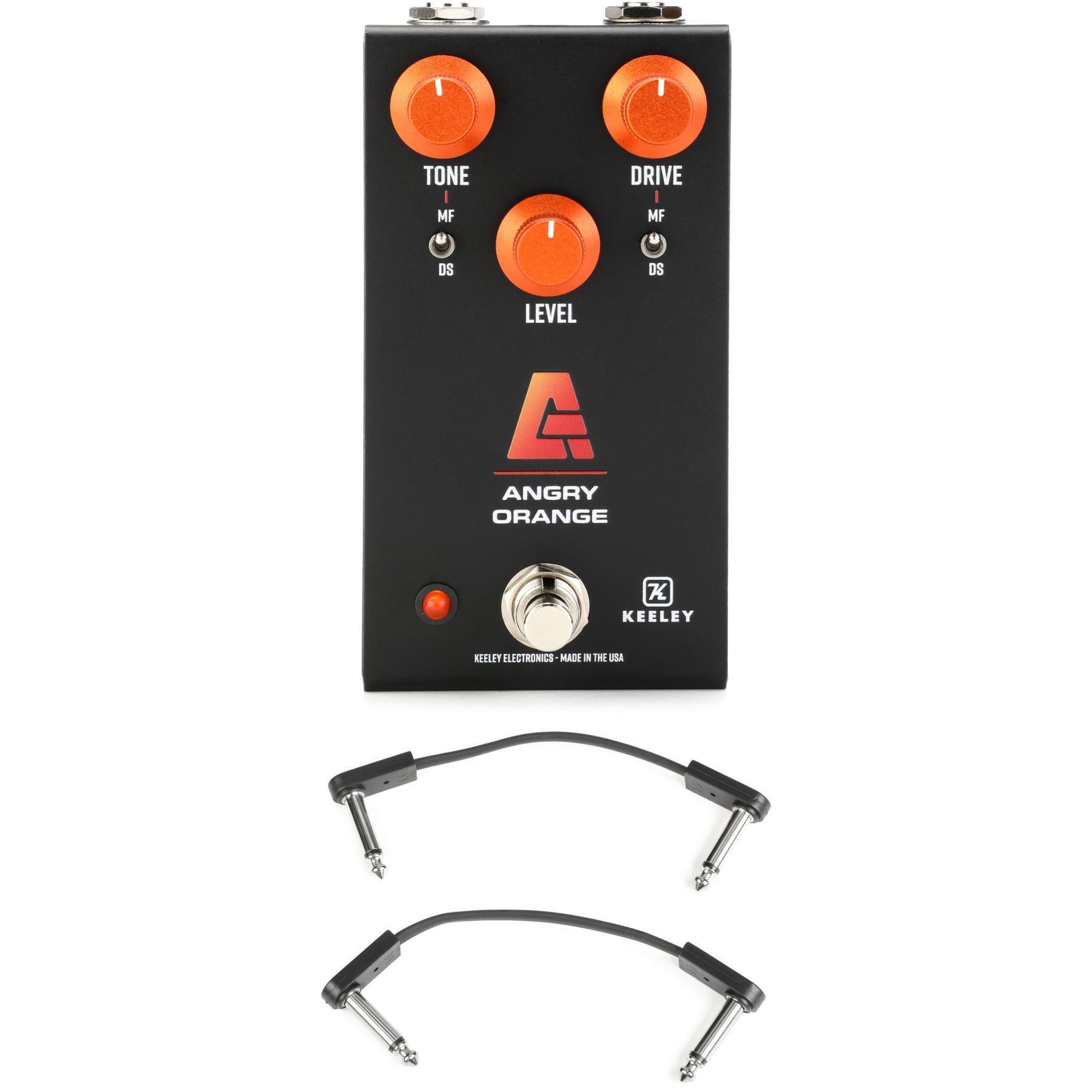 Photo of Keeley Angry Orange Distortion and Fuzz Pedal with EBS Patch Cables