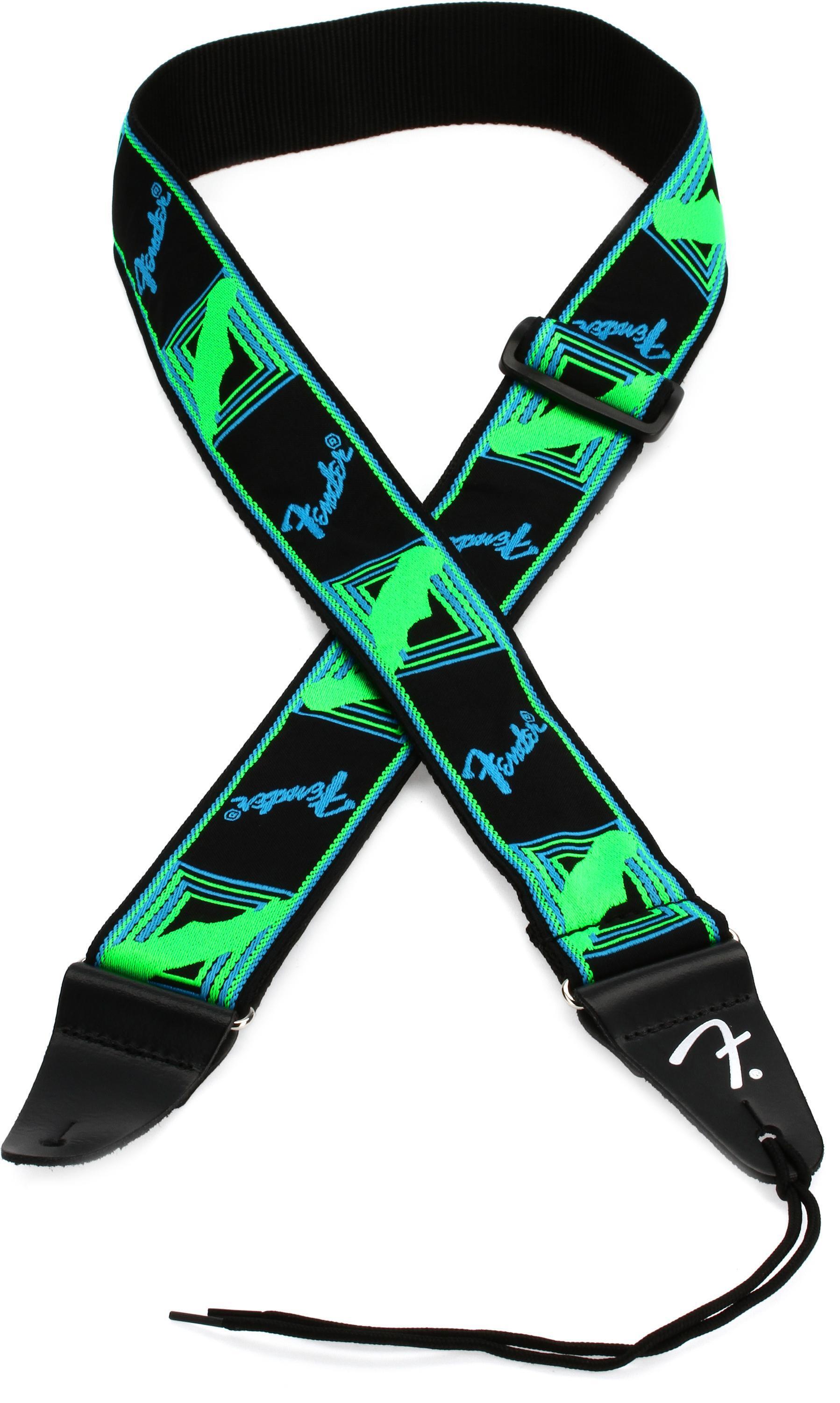 Fender Neon Monogram Guitar Strap - Green/Blue | Sweetwater