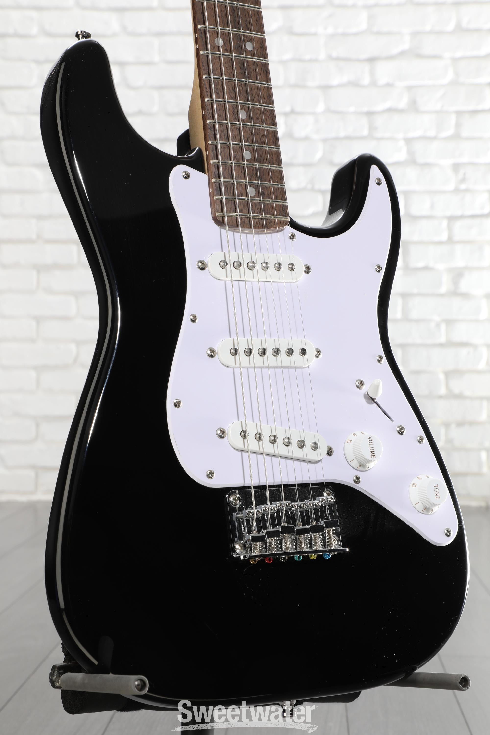 Photo of Squier Mini Stratocaster Electric Guitar - Black with Laurel Fingerboard
