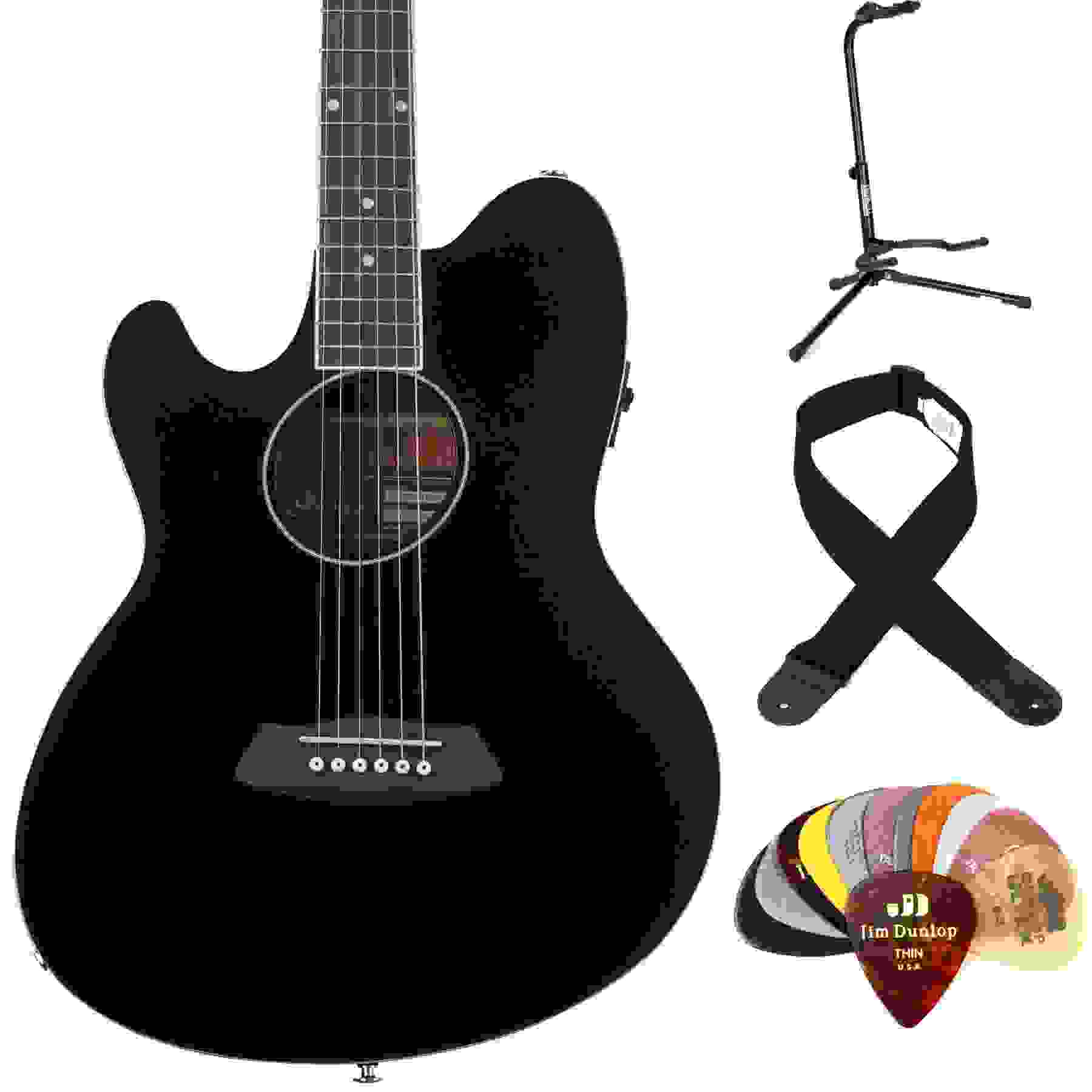 Ibanez Talman TCY10LEBK Left-handed Acoustic-electric Guitar Essentials Bundle - Black