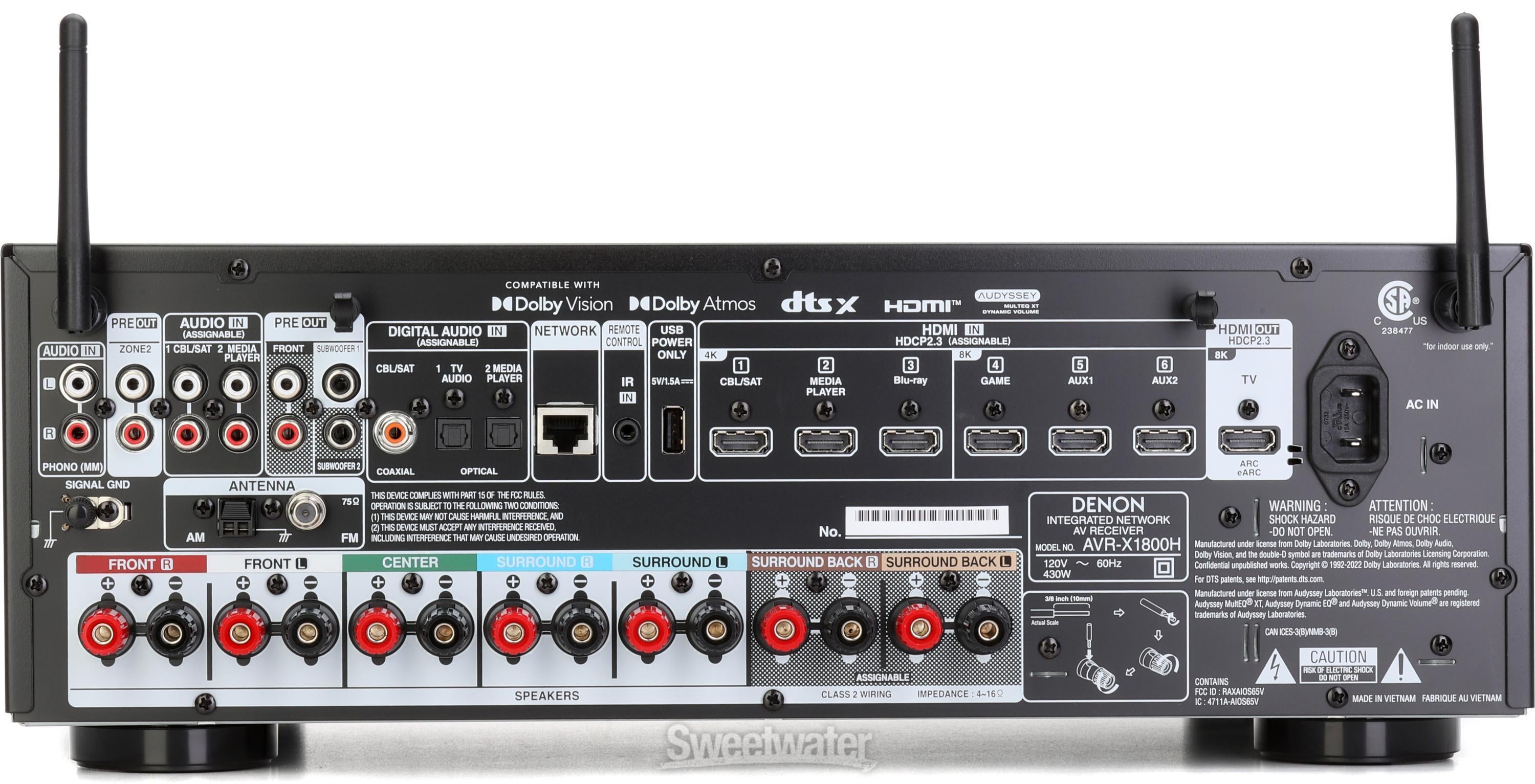 美品　DENON AVR-X1800H AVR-X1800H DAB - 7.2 Ch. 80W 8K AV Receiver with HEOS® Built