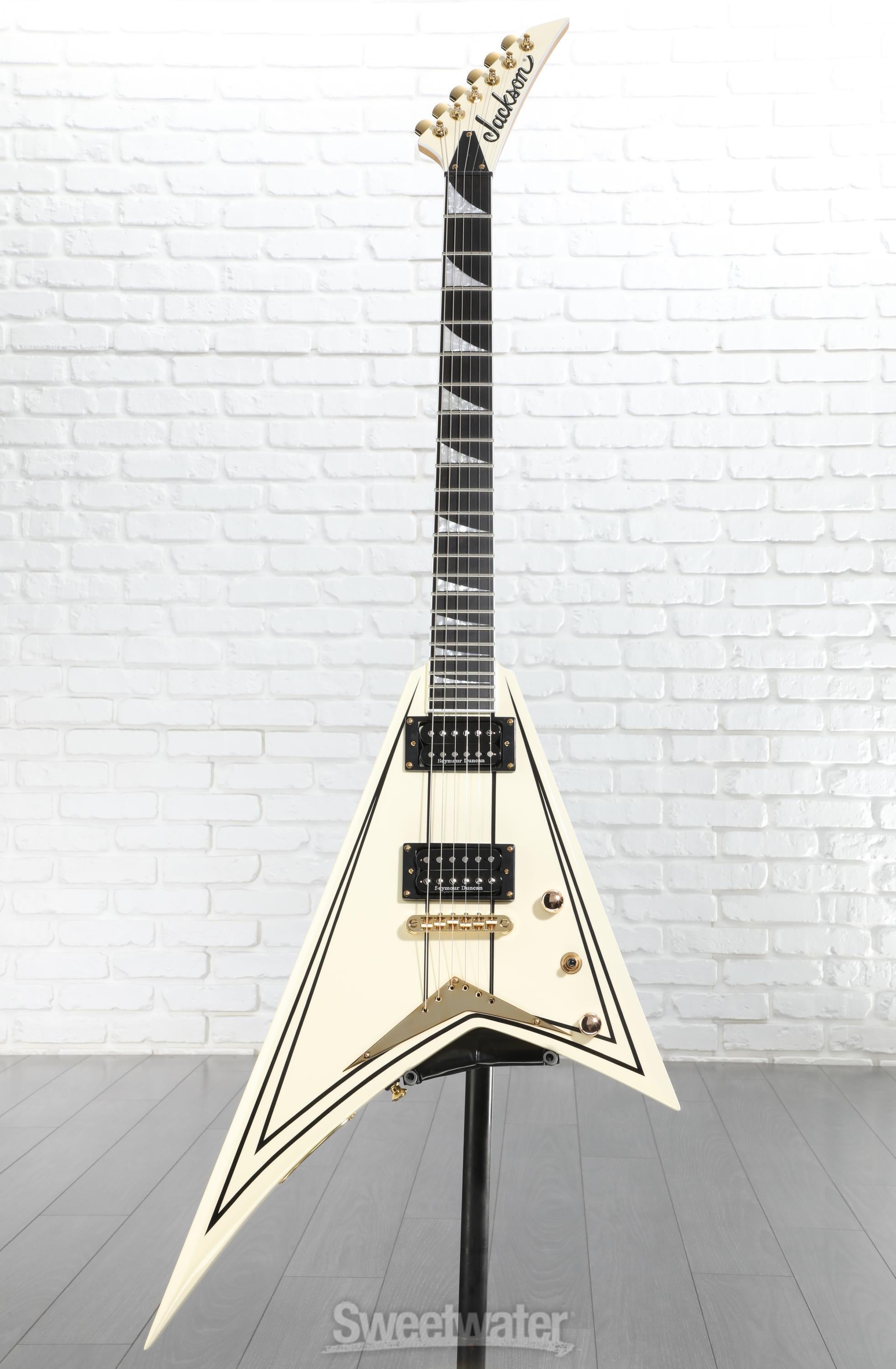 Jackson proシリーズ RRT-3 ランディV アイボリー Jackson Pro Series Rhoads RRT3 - Ivory with Black Pinstripes