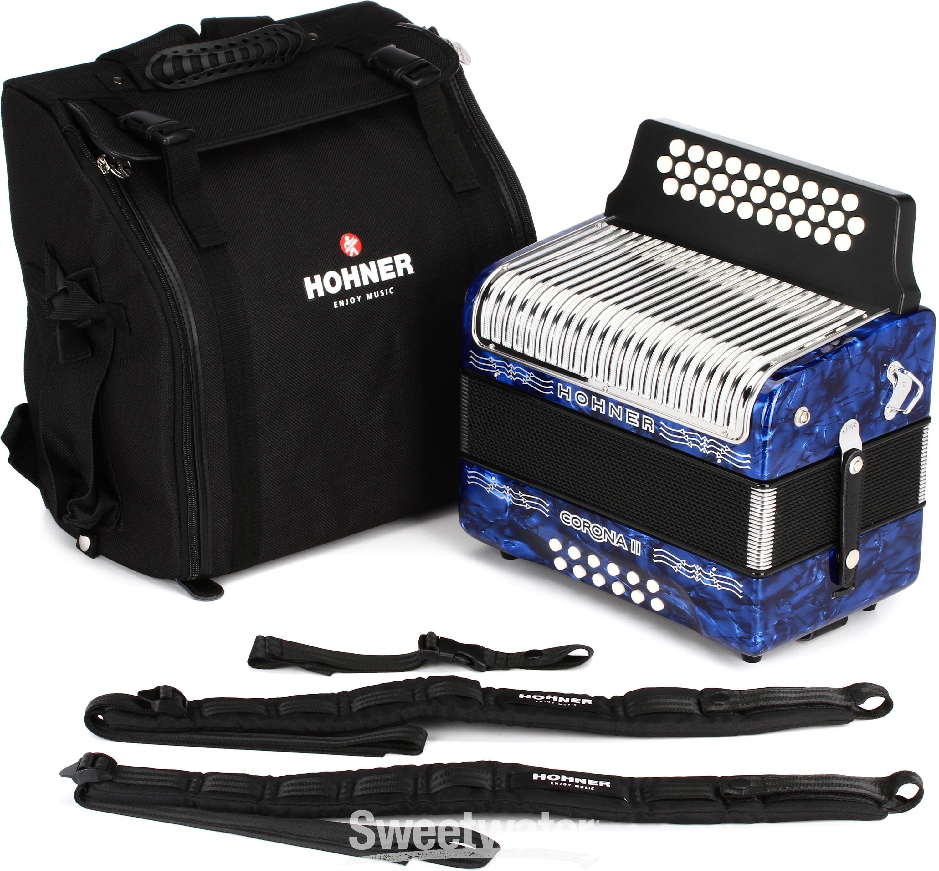 CORONA コロナ A-2 DECK GROSGRAIN NAVY Hohner Corona II Xtreme GCF (Sol) Diatonic Accordion - Pearl