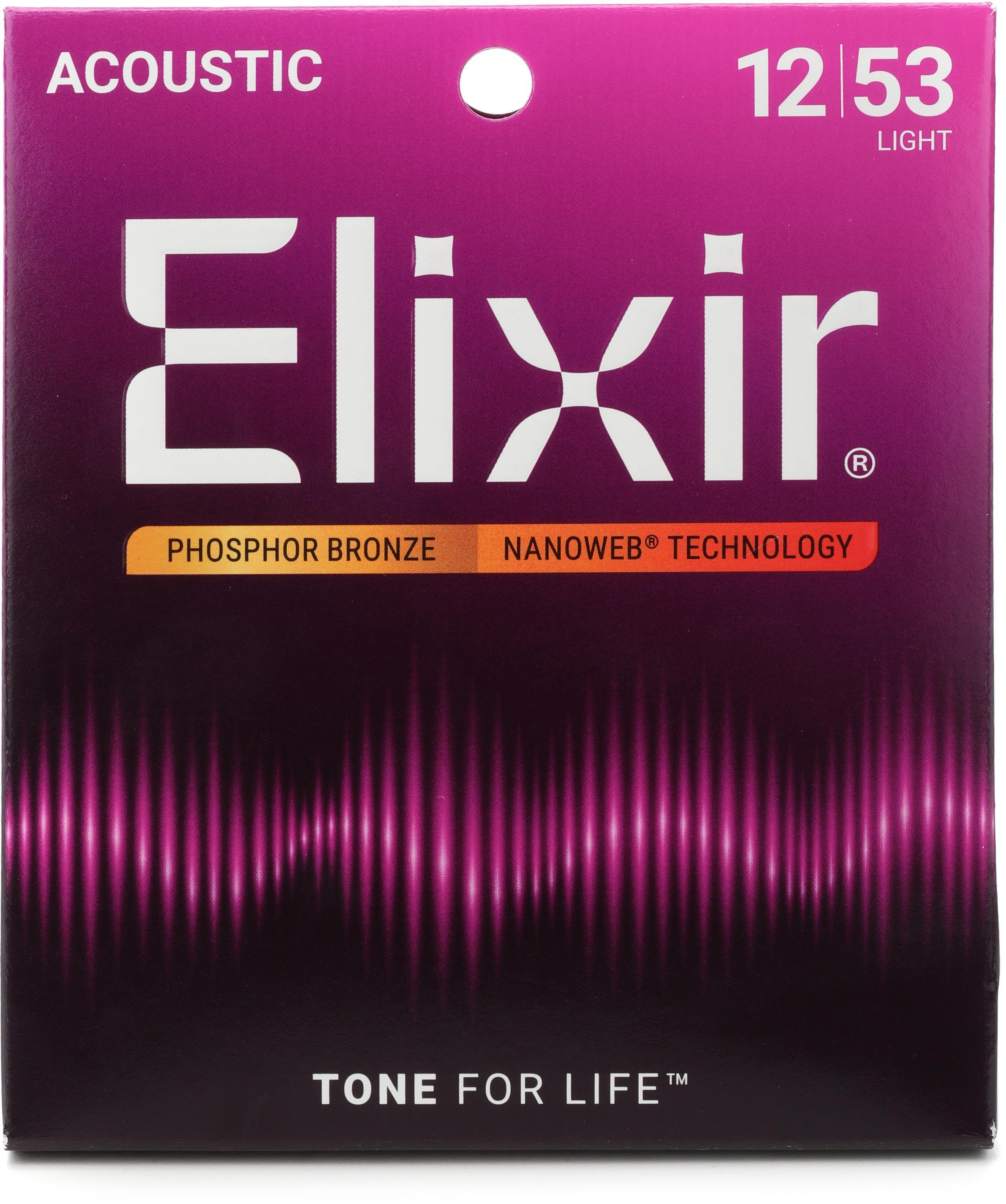 Photo of Elixir Strings 16052 Nanoweb Phosphor Bronze Acoustic Guitar Strings - .012-.053 Light
