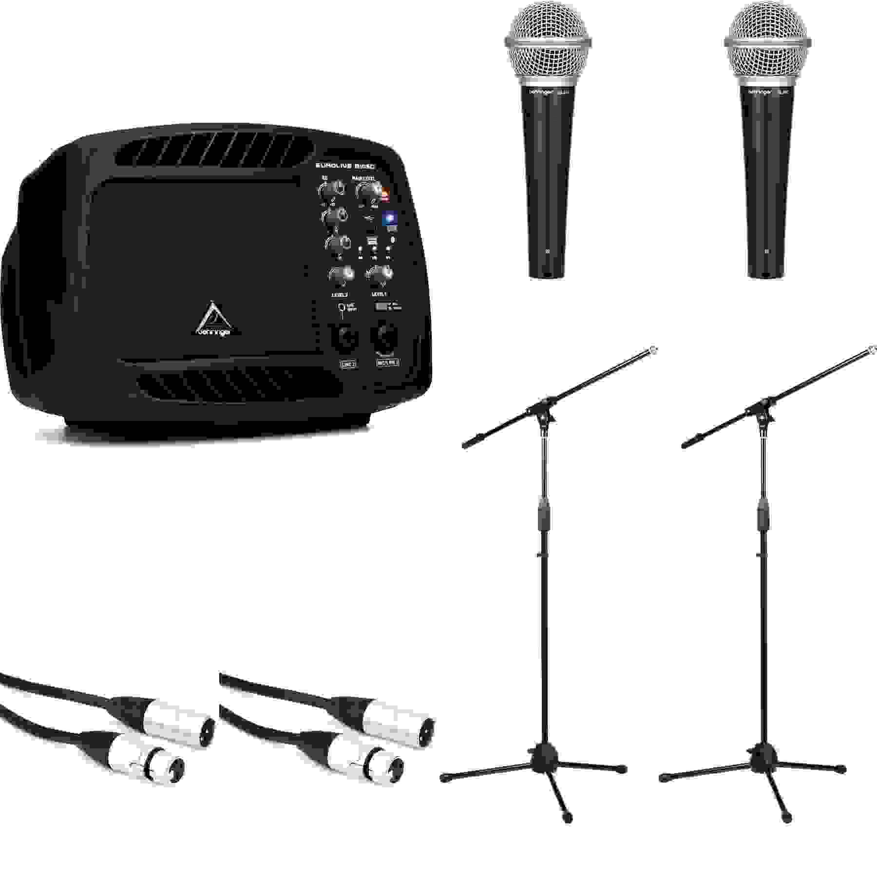 Behringer B105D 50W 5 inch Powered Monitor Speaker and Dual Mic Bundle Sweetwater