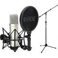 Photo of Rode NT1 5th Generation Condenser Microphone with SM6 Shockmount, Pop Filter, Stand, and Cable - Silver
