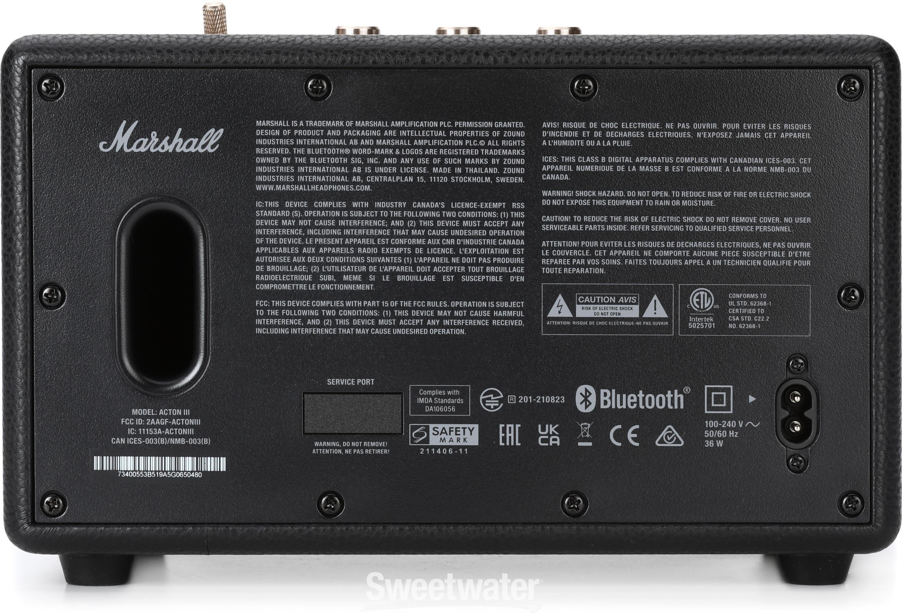 Marshall Acton III Compact Bluetooth Speaker - Black | Sweetwater