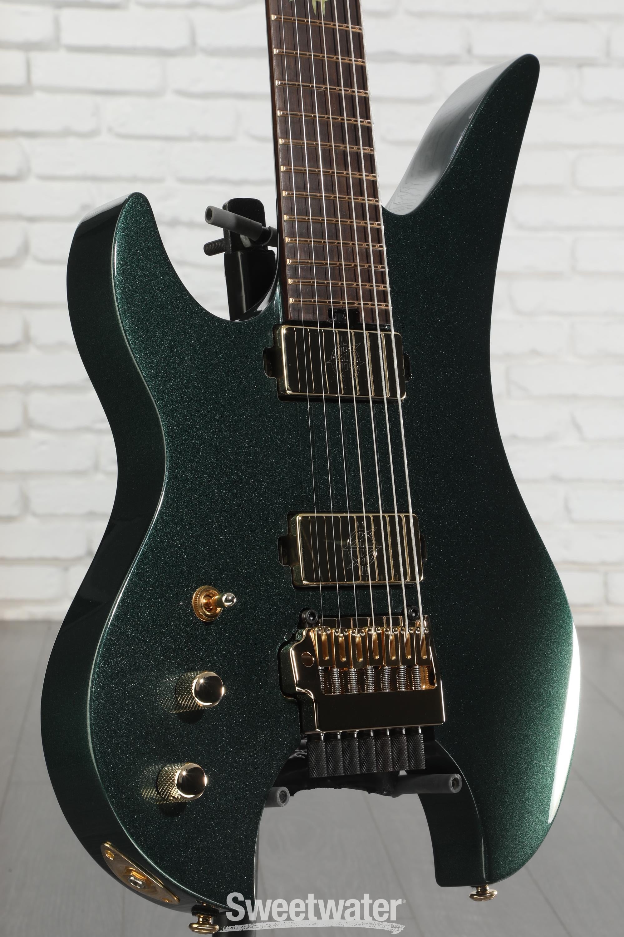 Photo of Schecter Synyster Gates Custom-7 TR Signature Headless Left-handed Electric Guitar - Oak Green Metallic