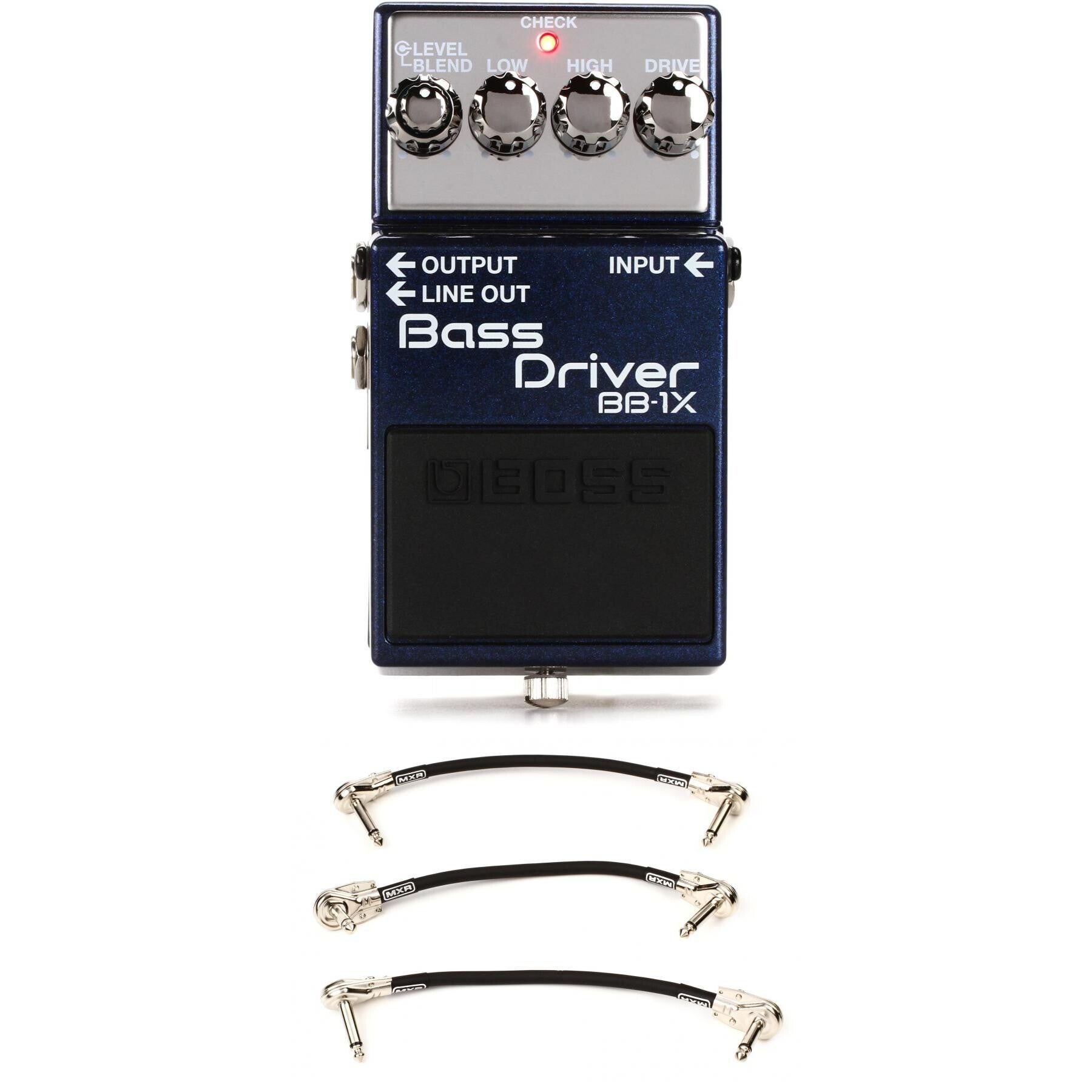Boss BB-1X Bass Driver Pedal with 3 Patch Cables