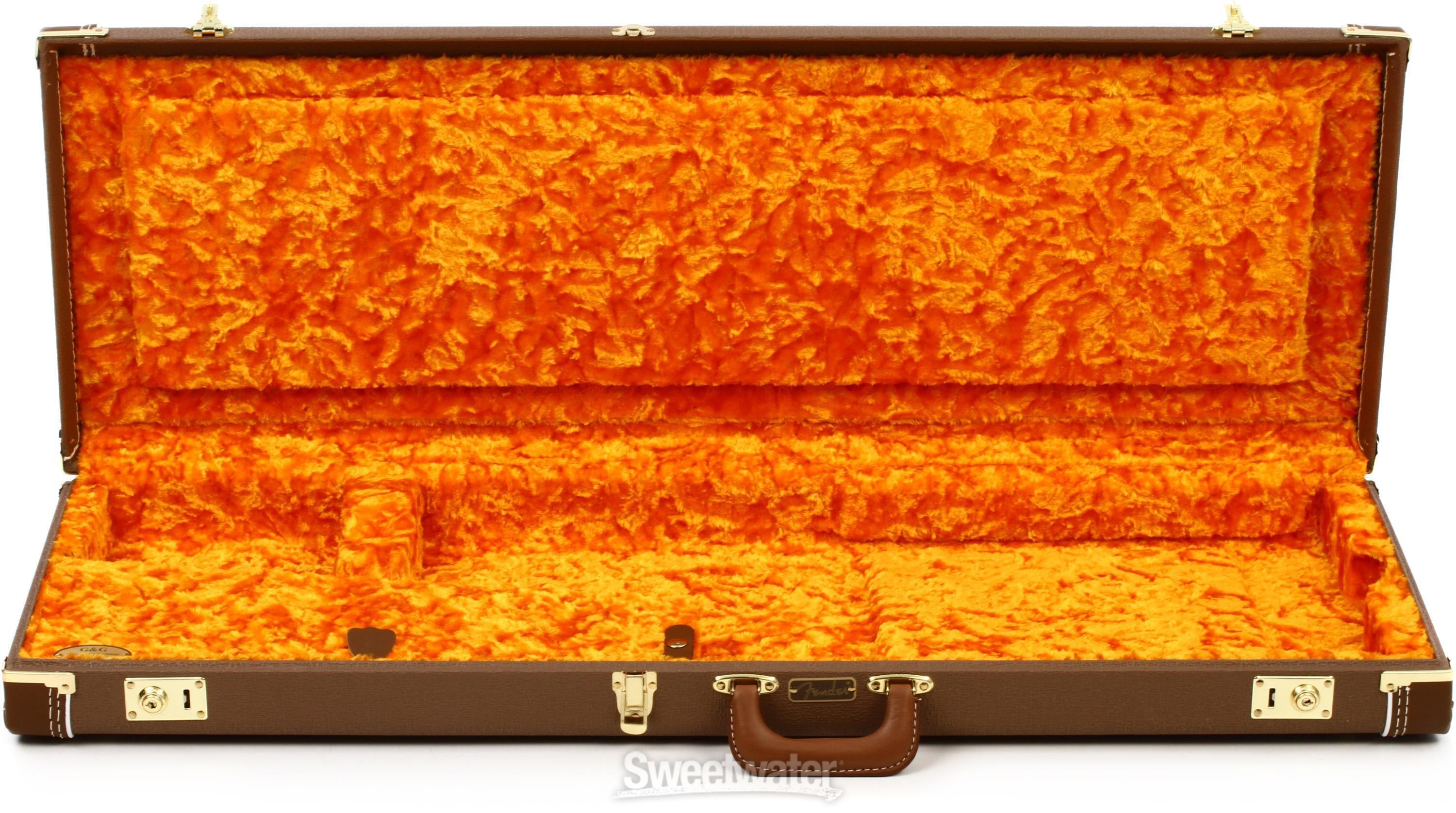 Fender G&G Deluxe Hardshell Case for Stratocaster / Telecaster - Brown with  Gold Plush Interior