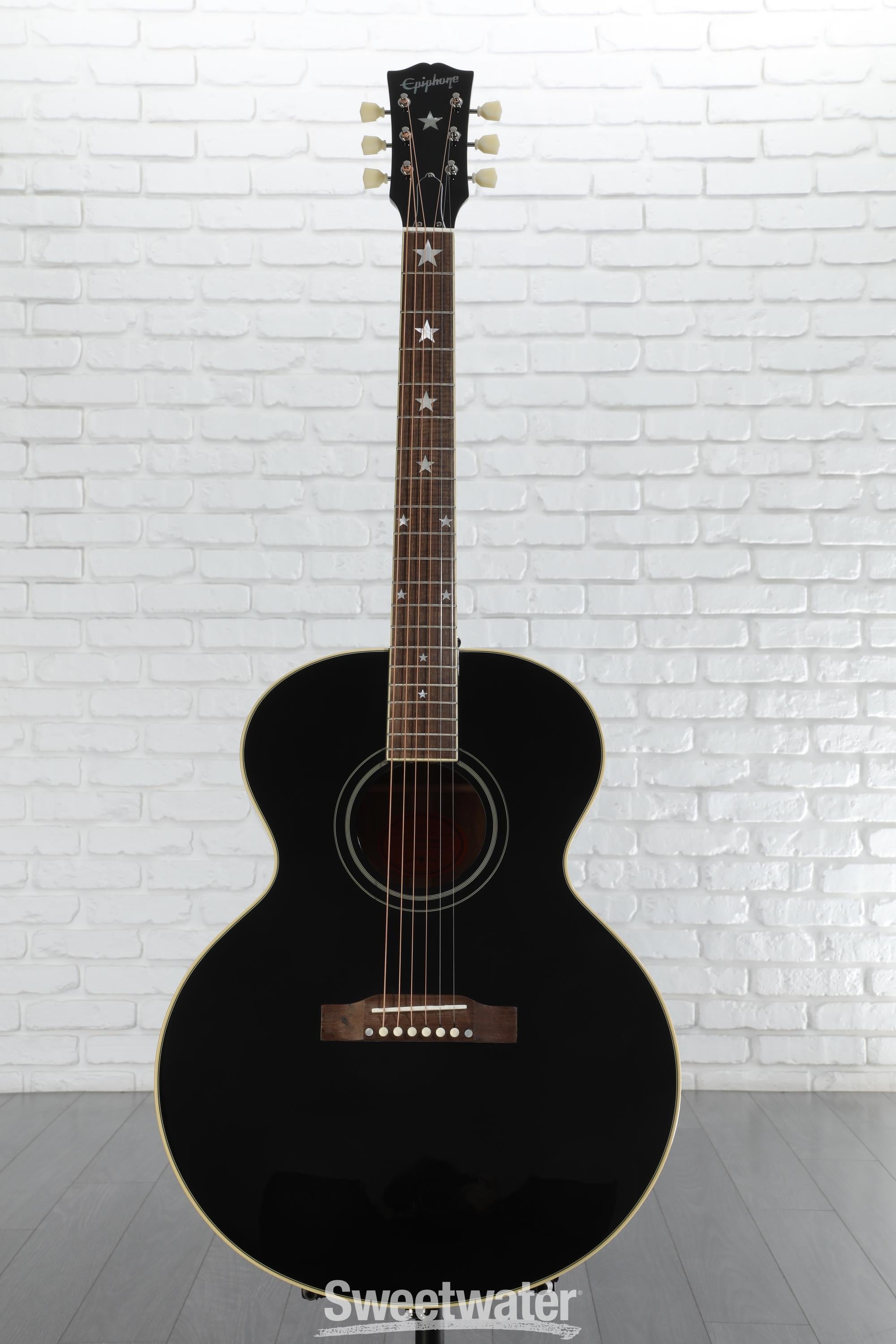 値下げ有り　Epiphone ブラック アコースティックギター Epiphone J-180 LS Acoustic Electric Guitar - Ebony – Alto Music
