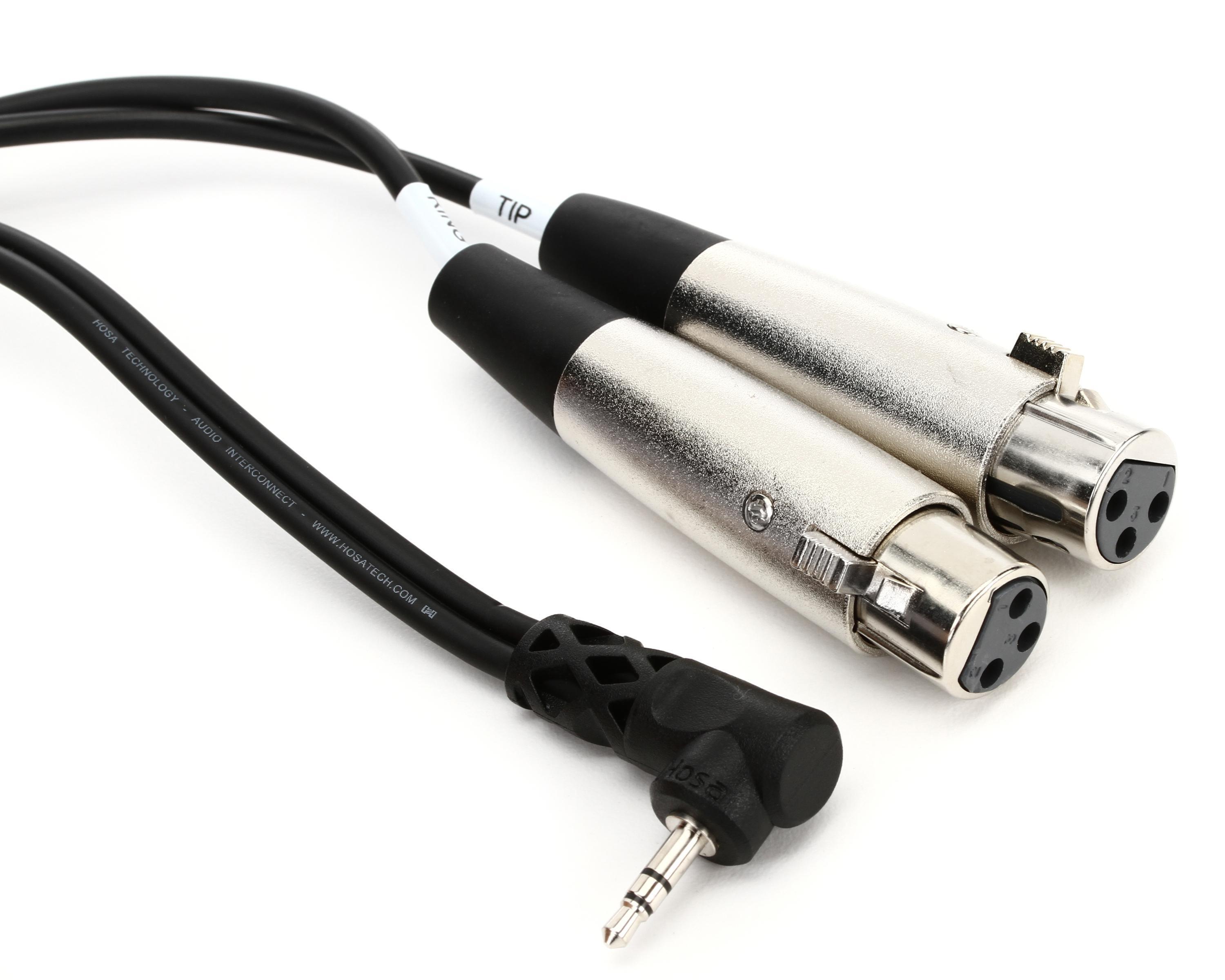 Photo of Hosa CYX-405F Microphone Cable - Dual XLR3 Female to Right-angle 3.5mm TRS Male - 5 foot