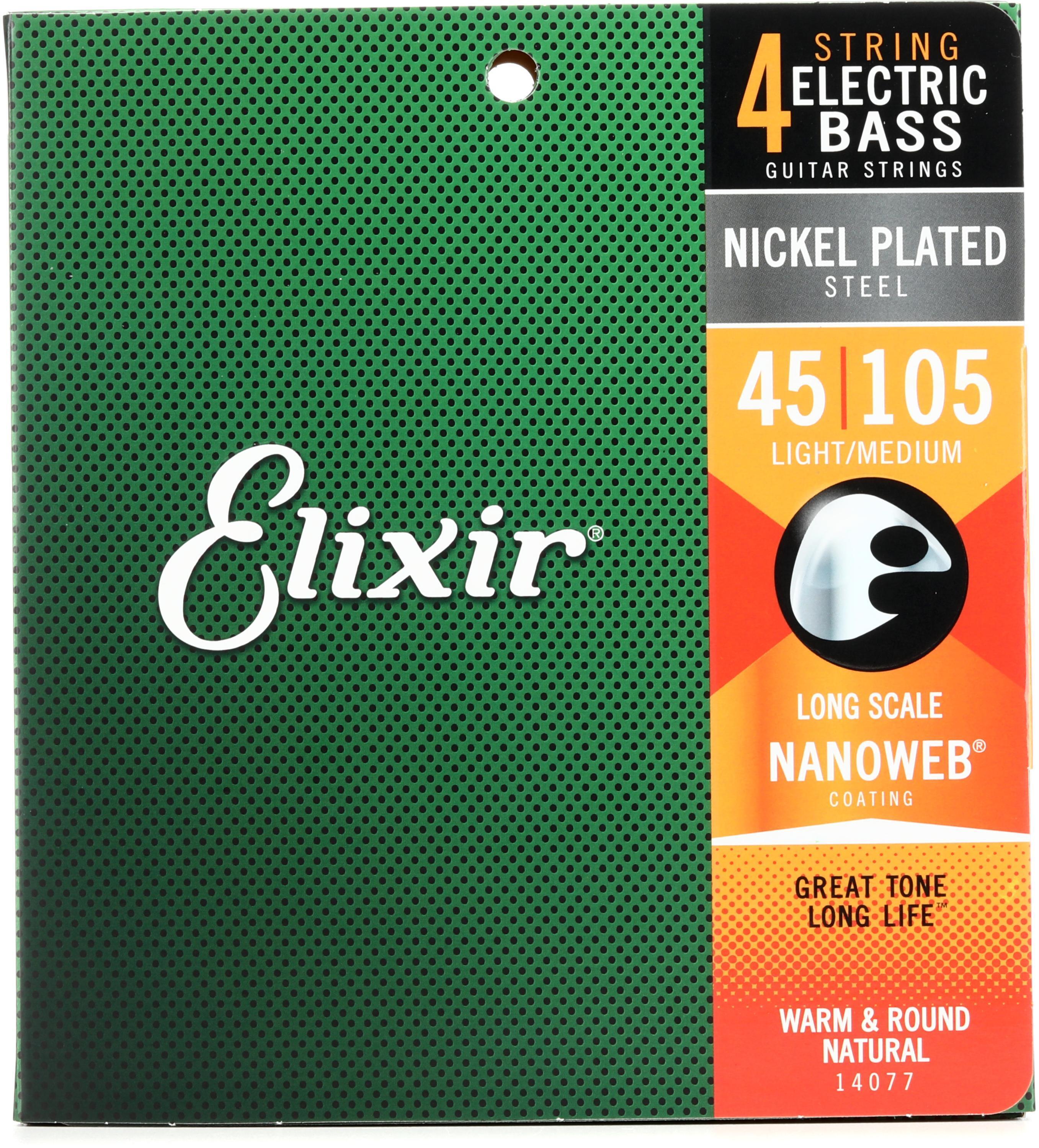 Bundled Item: Elixir Strings 14077 Nanoweb Electric Bass Guitar Strings - .045-.105 Light/Medium, Long Scale