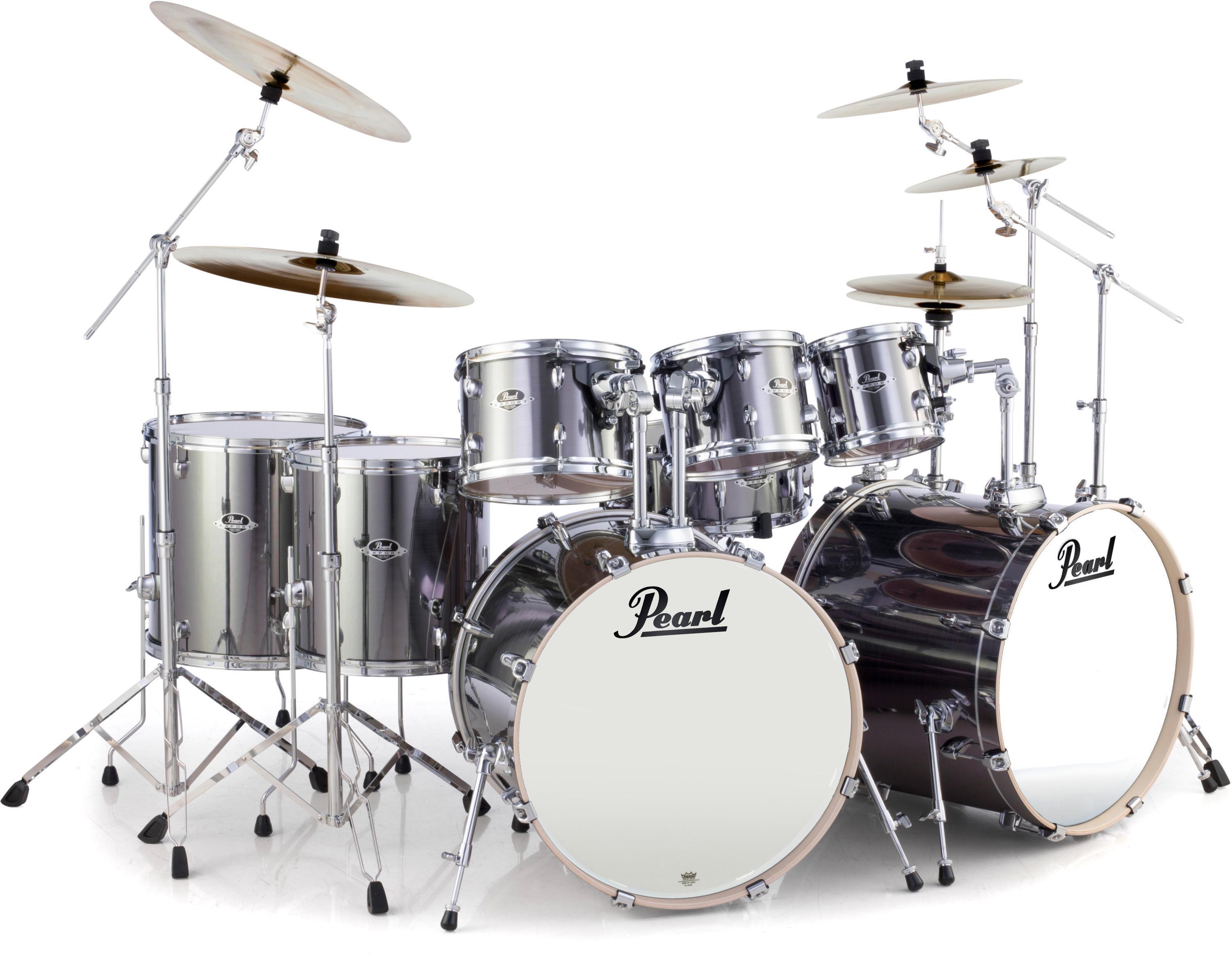 Pearl Export EXX728DB/C 8-piece Double Bass Drum Set With Snare Drum Smokey  Chrome, Bass Drum Set