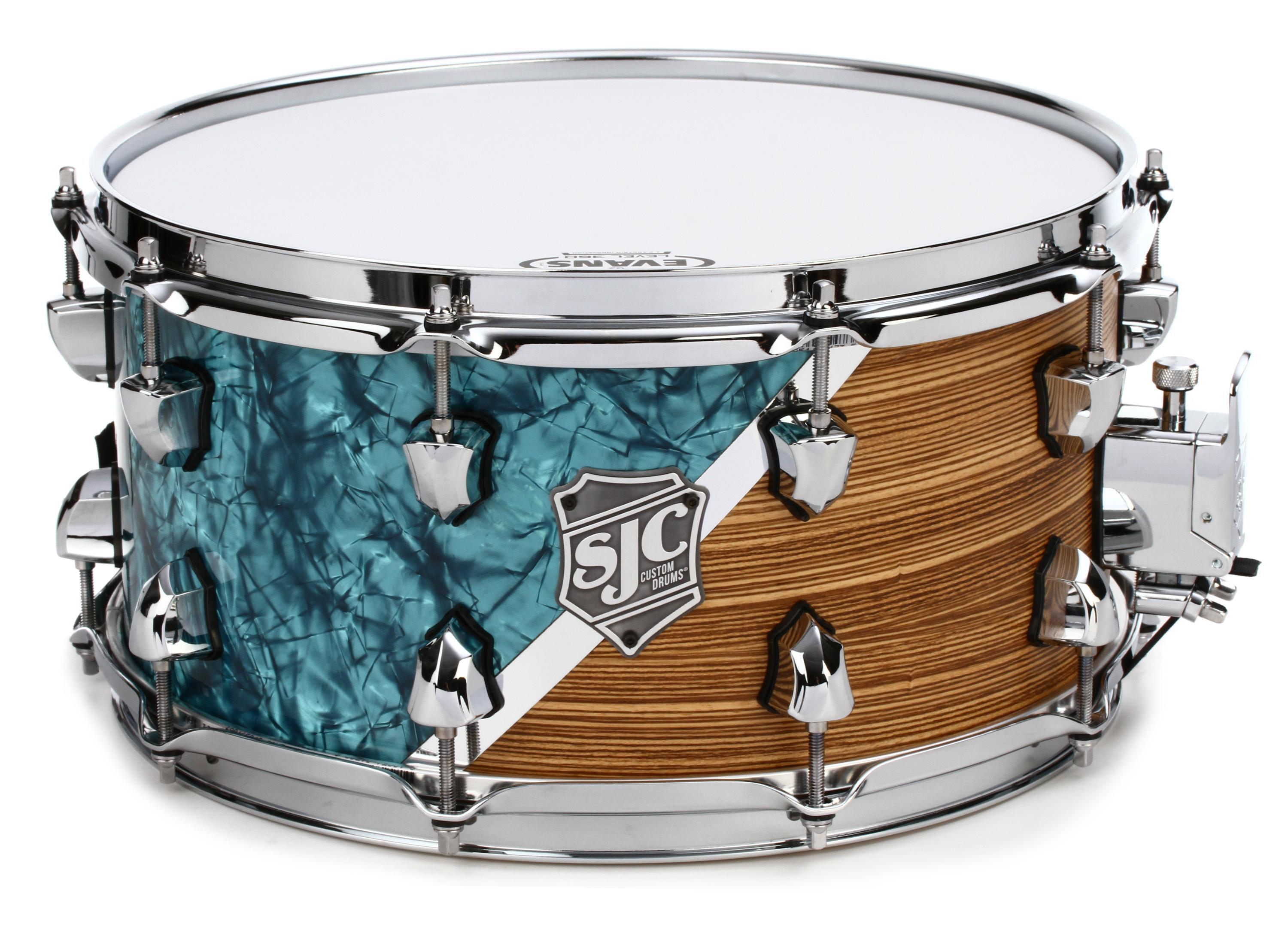 SJC Custom Drums USA Custom Snare Drum - 7 x 14 inch - Turquoise  Pearl/Satin Zebrawood