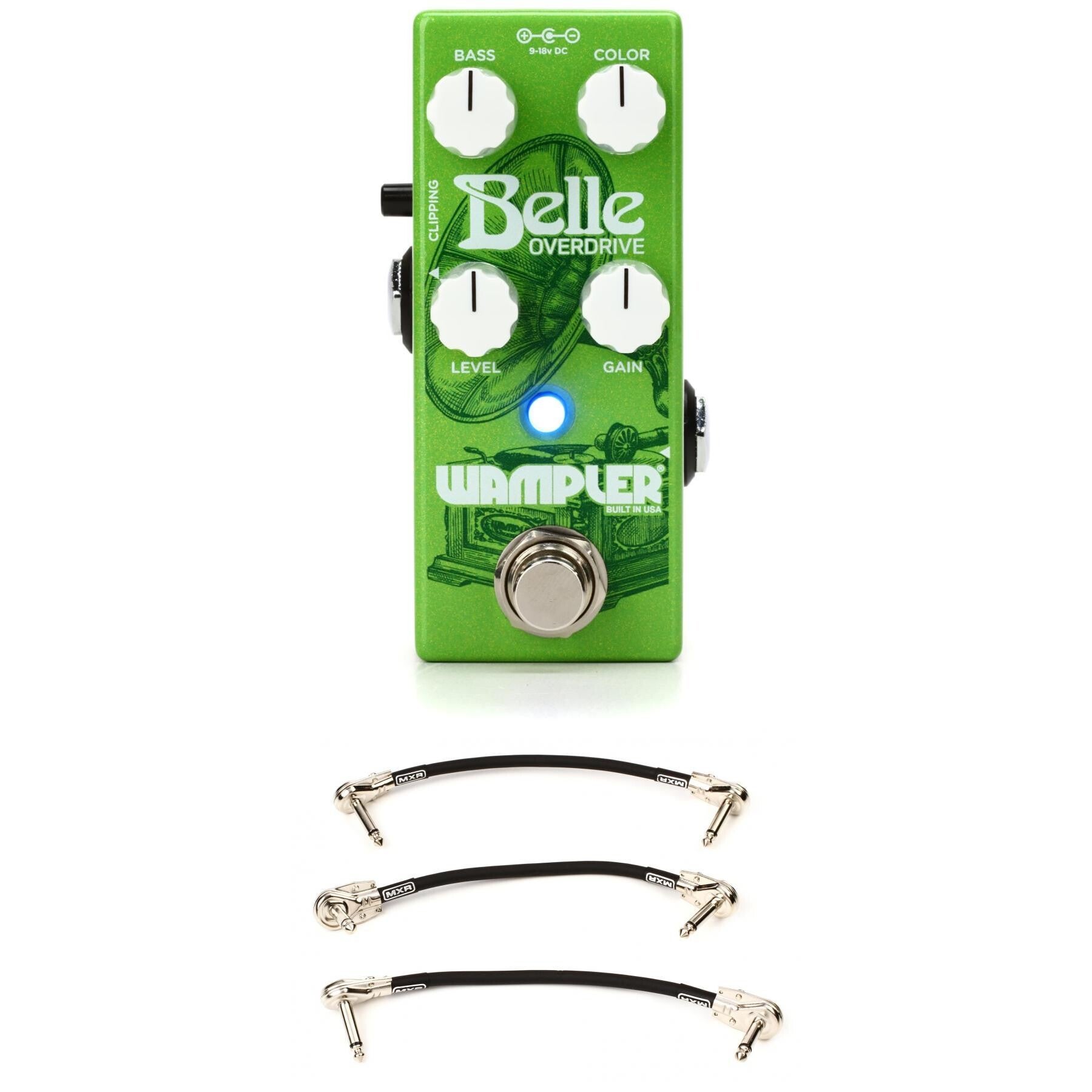 Wampler Belle Transparent Overdrive Pedal with 3 Patch Cables Bundle