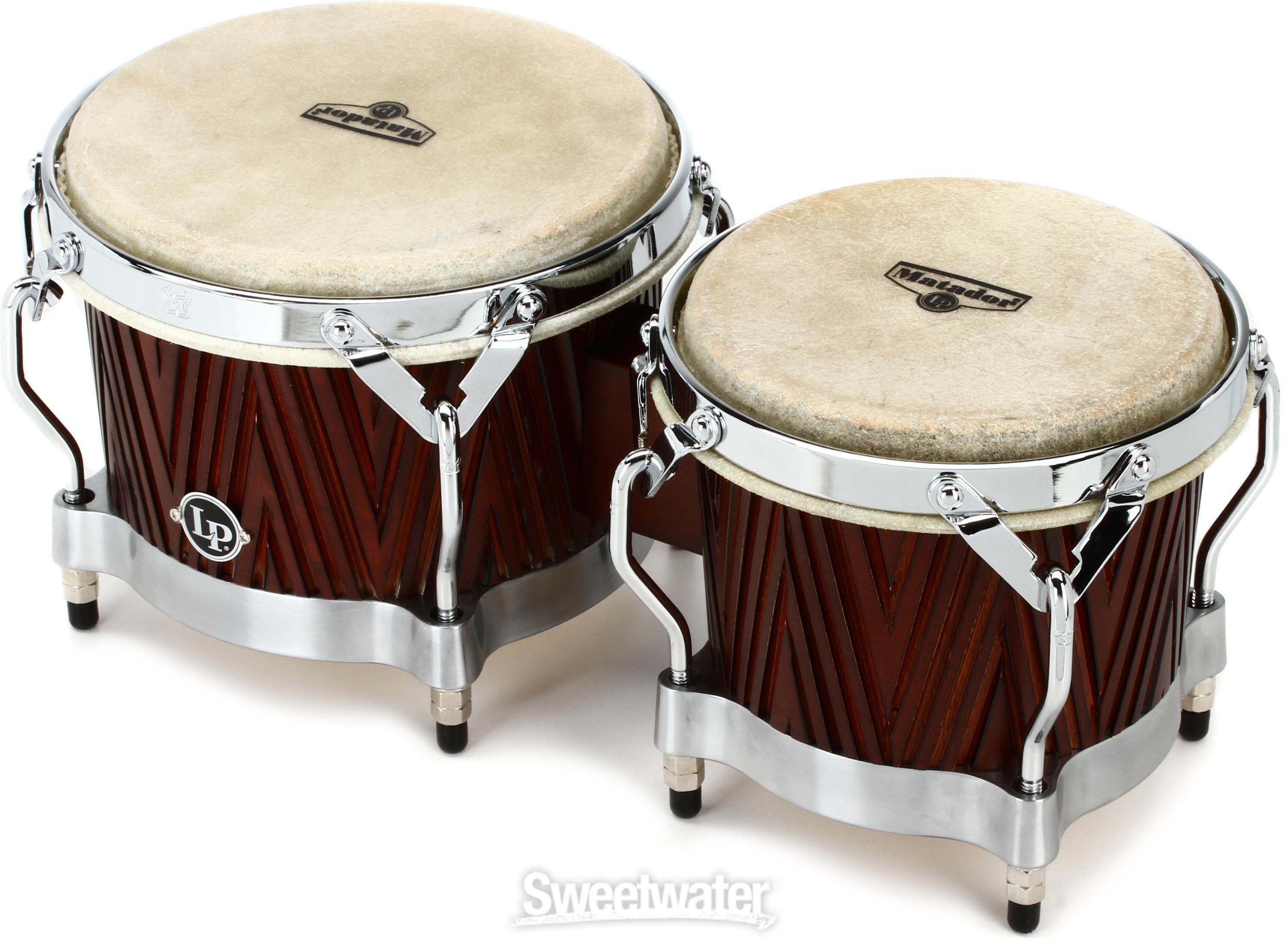 Latin Percussion Matador Wood Bongos - Red Carved Mango