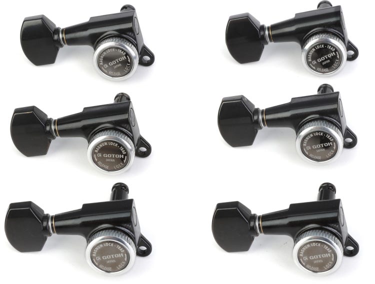 Gotoh SG381-07 MG-T Locking Tuners - 6 In-line Left-handed, Black Chrome