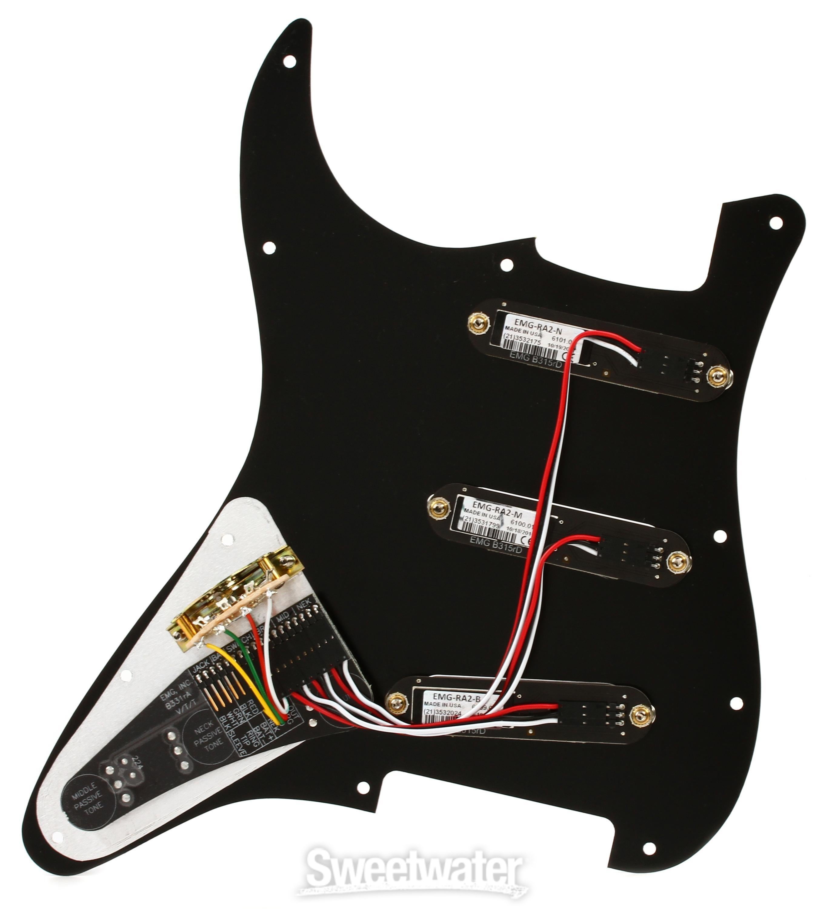 EMG RA-2 Pro Retro Active Strat Style Pre-wired Pickguard S/S/S - Black