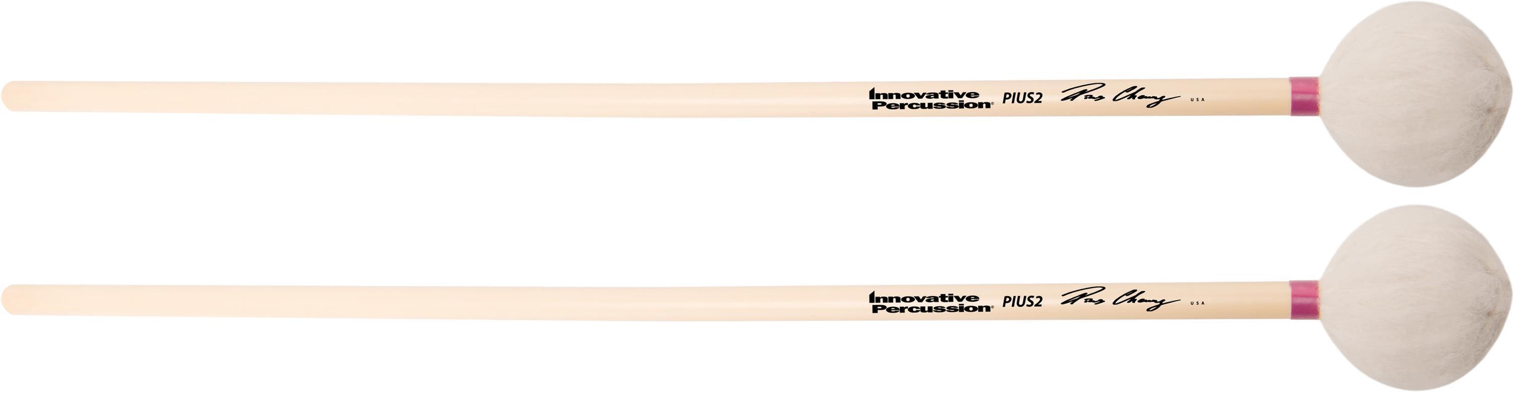 Photo of Innovative Percussion PIUS2 Pius Cheung Medium-soft Bass Marimba Mallets - White Yarn - Rattan
