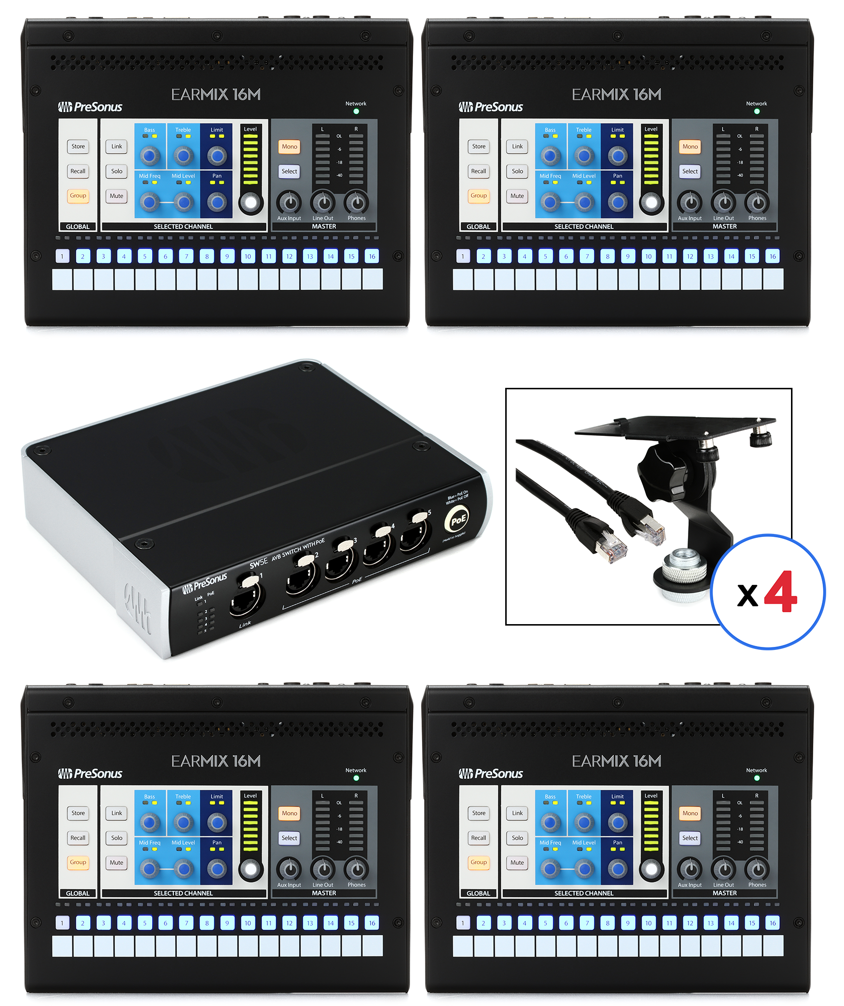 Photo of PreSonus EarMix 16M AVB Personal Monitor Mixer Four Person System