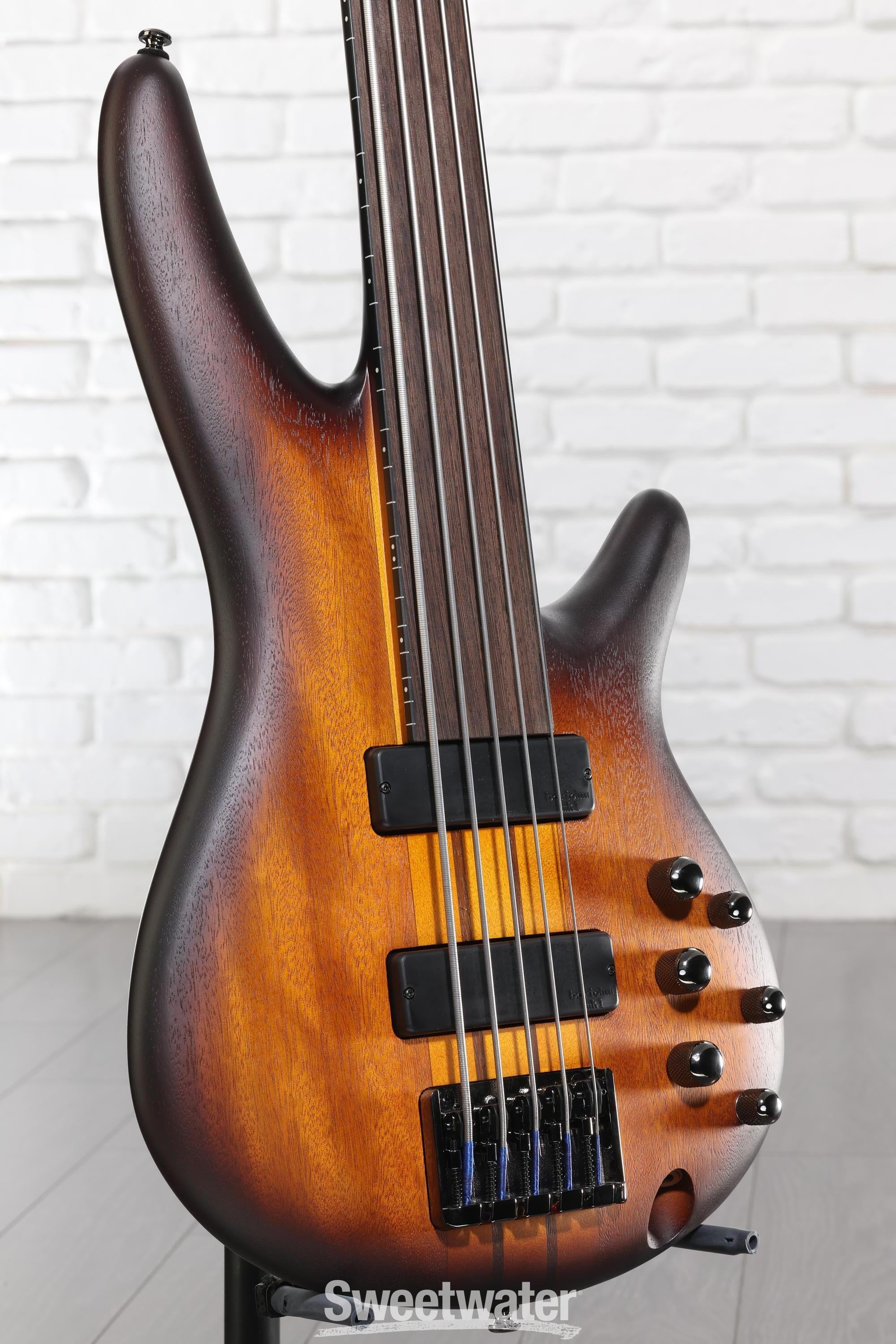 Photo of Ibanez Bass Workshop SRF705 Fretless Bass Guitar - Brown Burst Flat