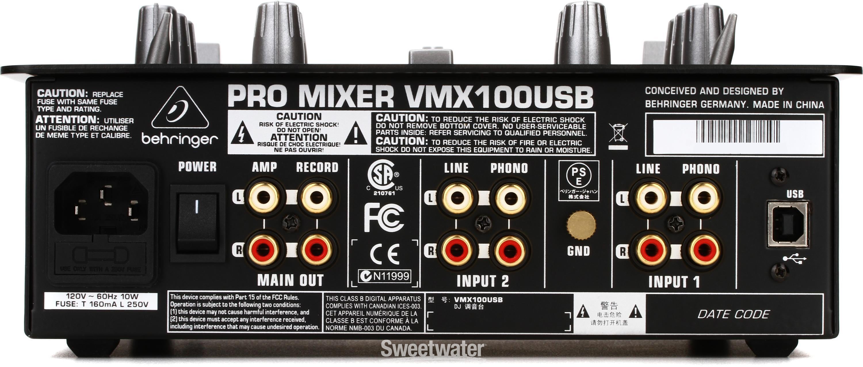 Behringer Pro Mixer VMX100USB 2-channel DJ Mixer | Sweetwater