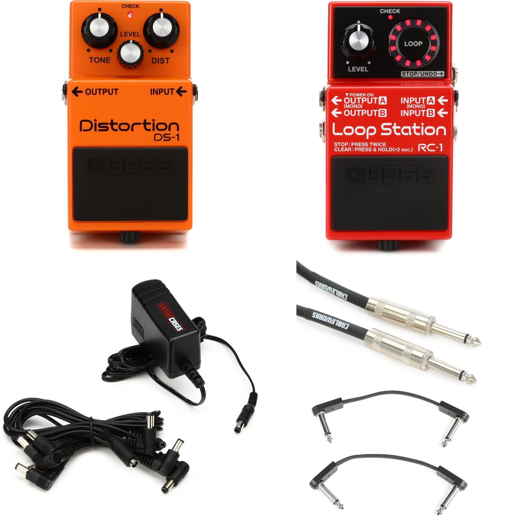 Boss RC-1 Loop Station Looper and DS-1 Distortion Pedal Pack with Power  Supply