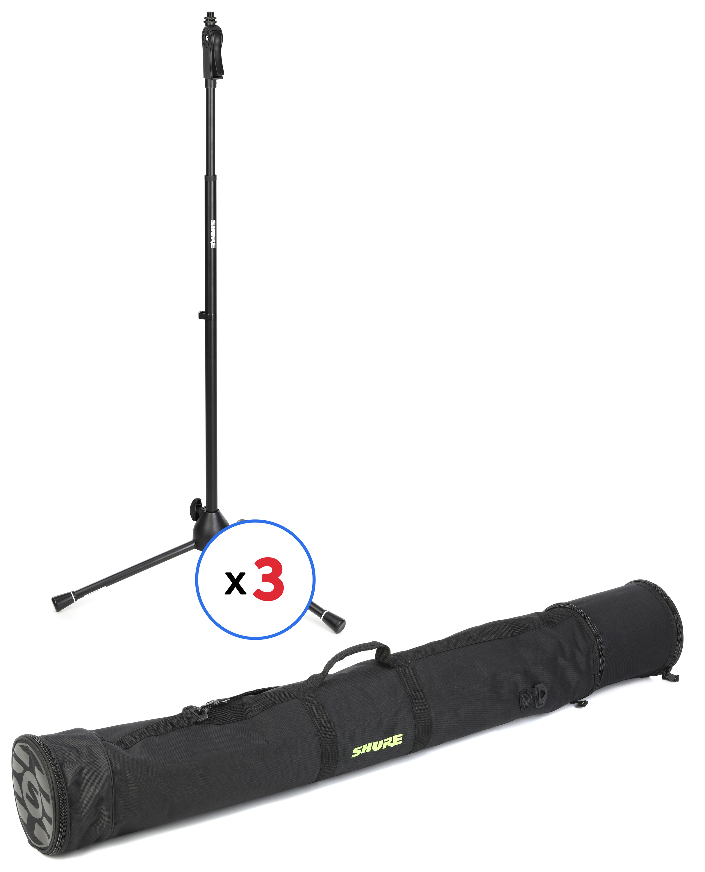 Shure by Gator SH-TRIPODSTANDDX Tripod Microphone Stand - 3 Pack with Bag