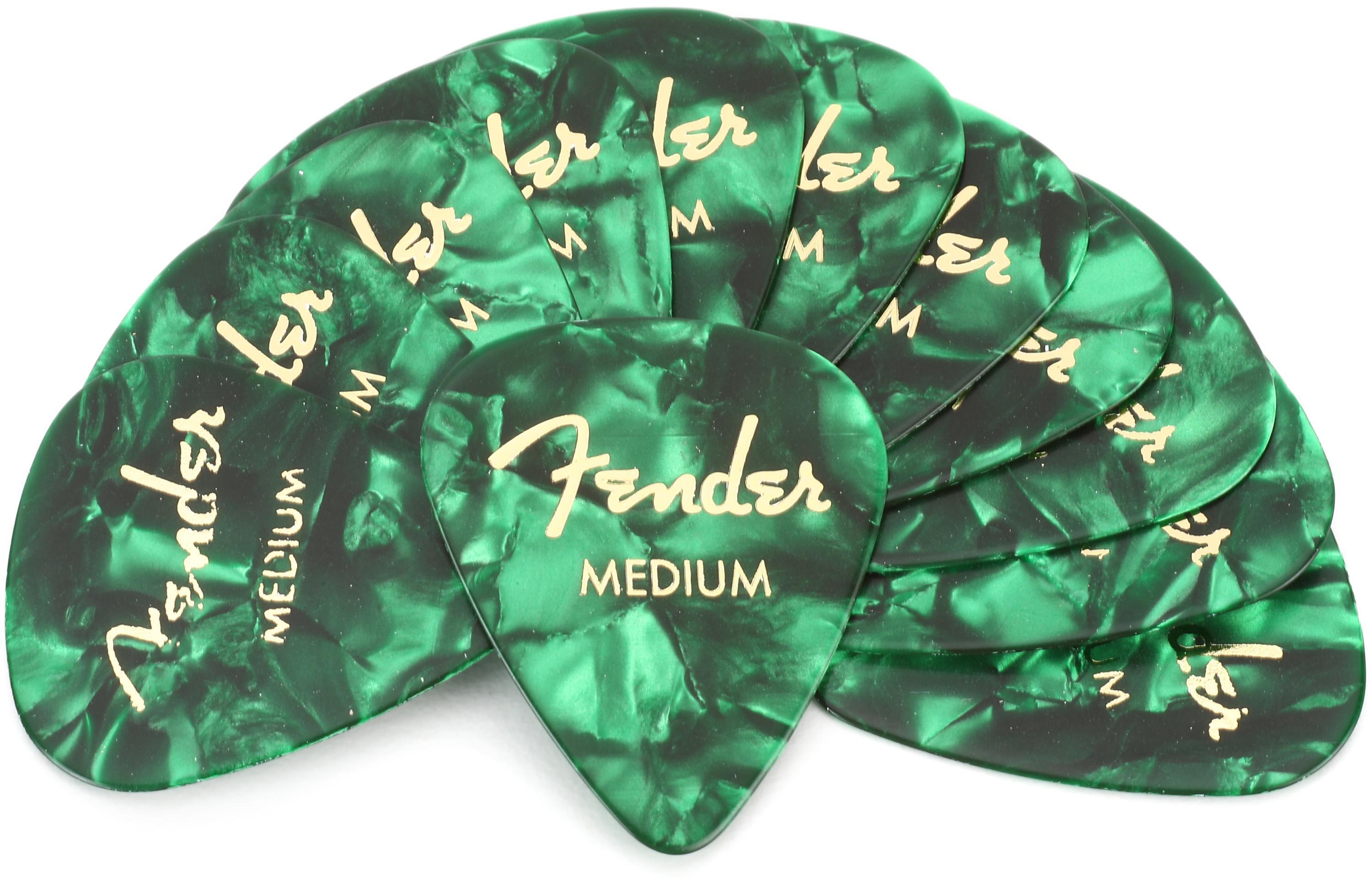 Photo of Fender 351 Shape Premium Celluloid Picks - Medium Green Moto 12-pack