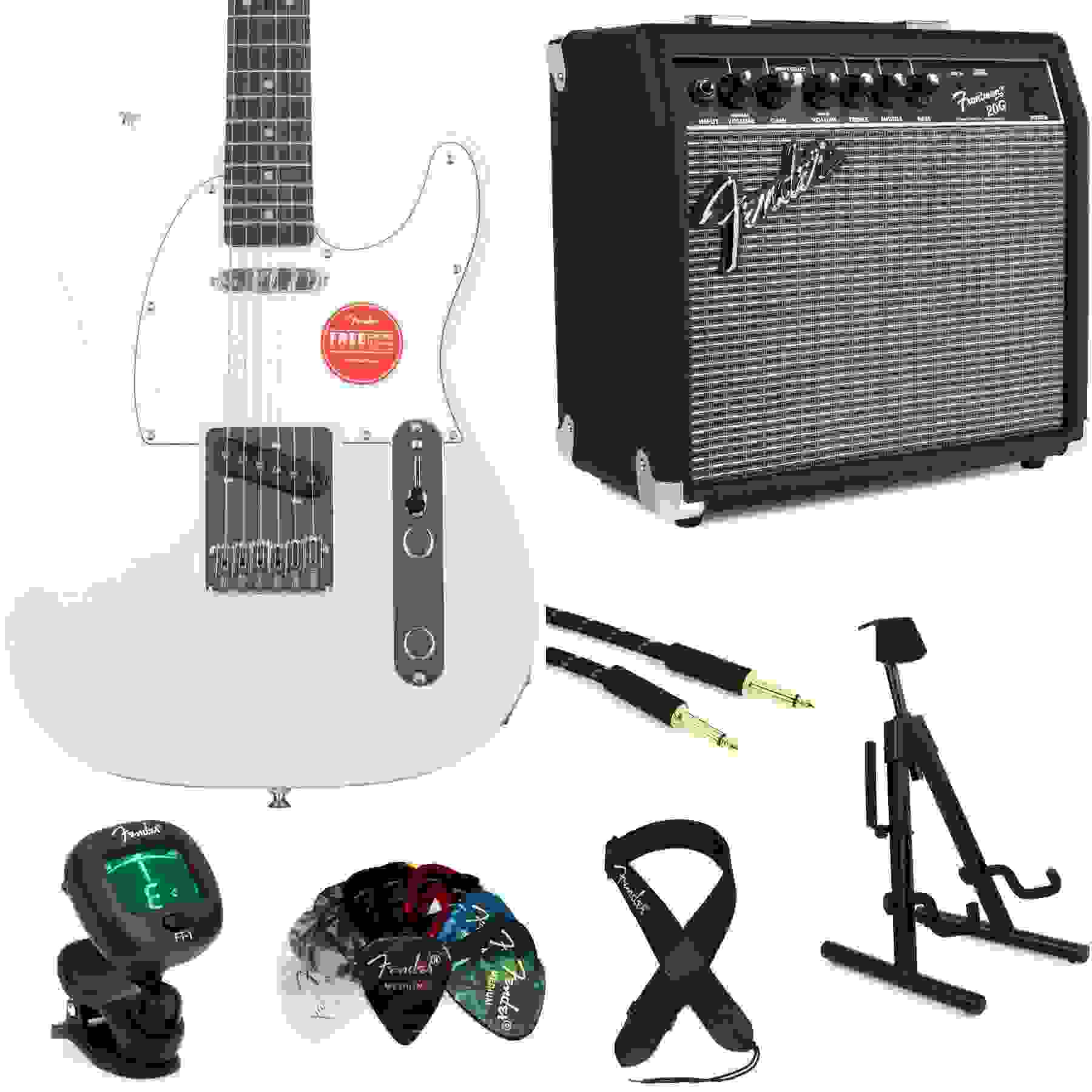 Squier Affinity Series Telecaster Electric Guitar and Fender Amp Bundle - Olympic White with Laurel Fingerboard
