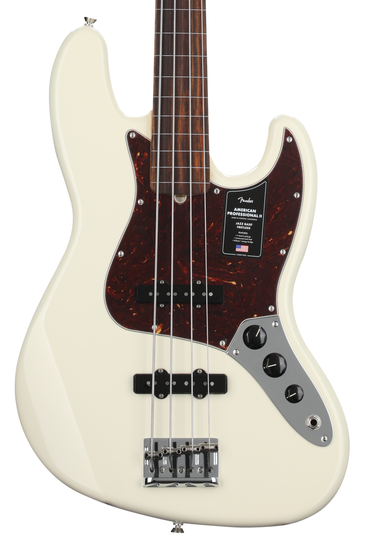 ベース Fender American Professional II Jazz bas Fender American Professional II Jazz Bass Fretless - Olympic White