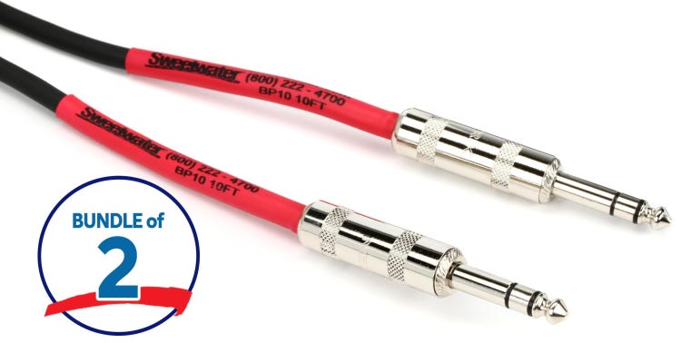 Pro Co BP-10 Excellines Balanced Patch Cable - 1/4-inch TRS Male to 1/4-inch TRS Male - 10 foot (2-Pack)
