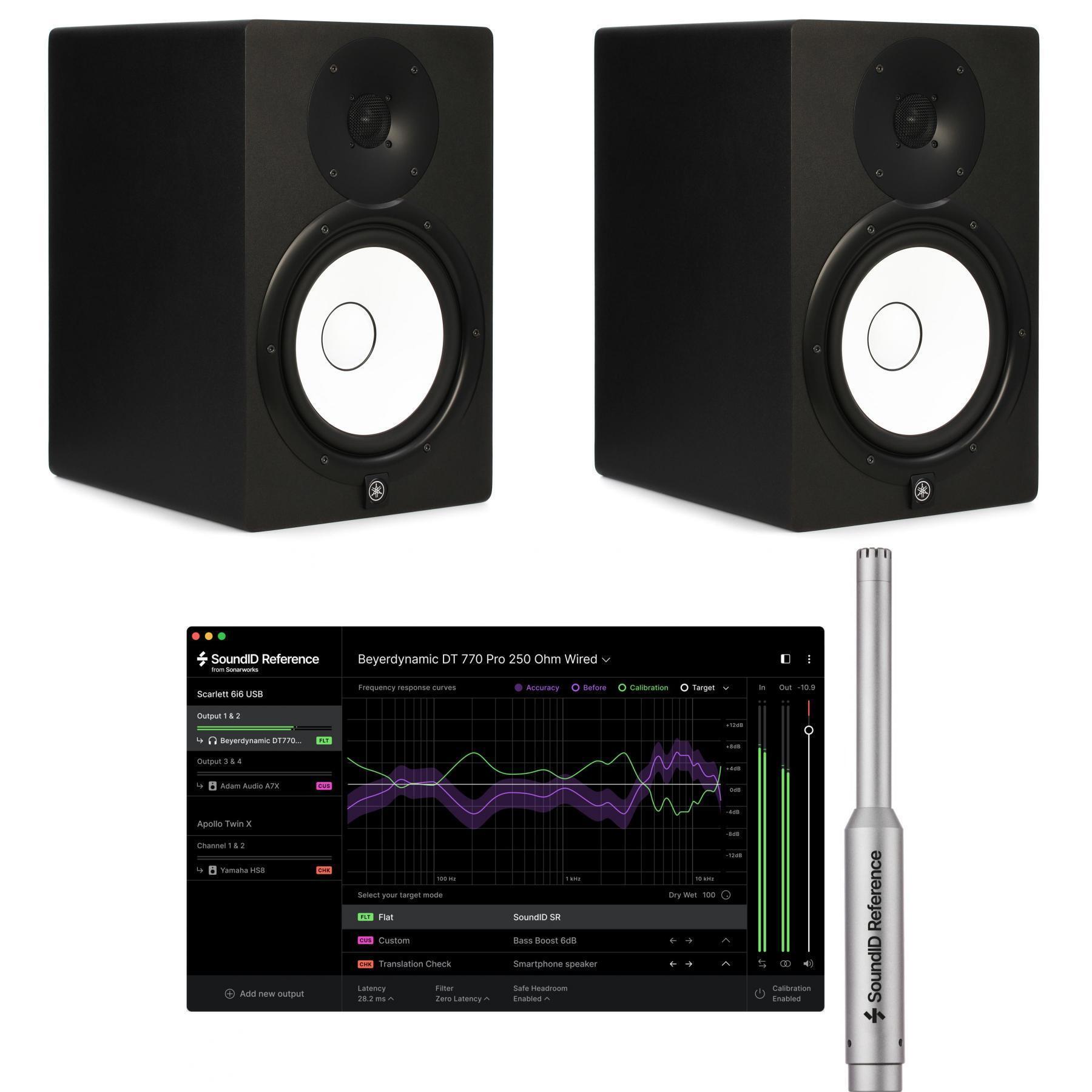 Yamaha HS8 8 inch Powered Studio Monitor Pair and Calibration Software  Bundle - Black