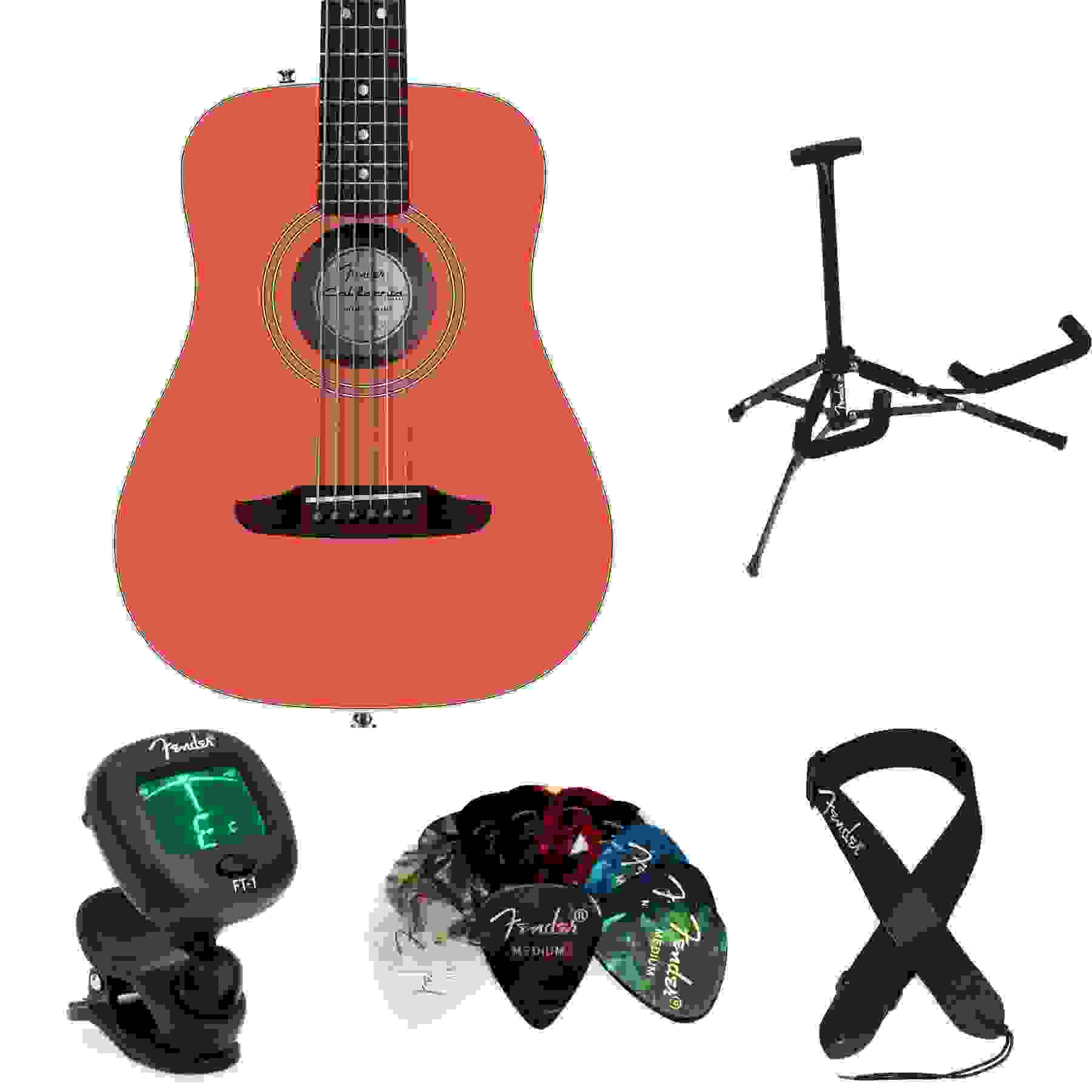 Fender California Standard Redondo Mini Acoustic Guitar Essentials Bundle - Fiesta Red