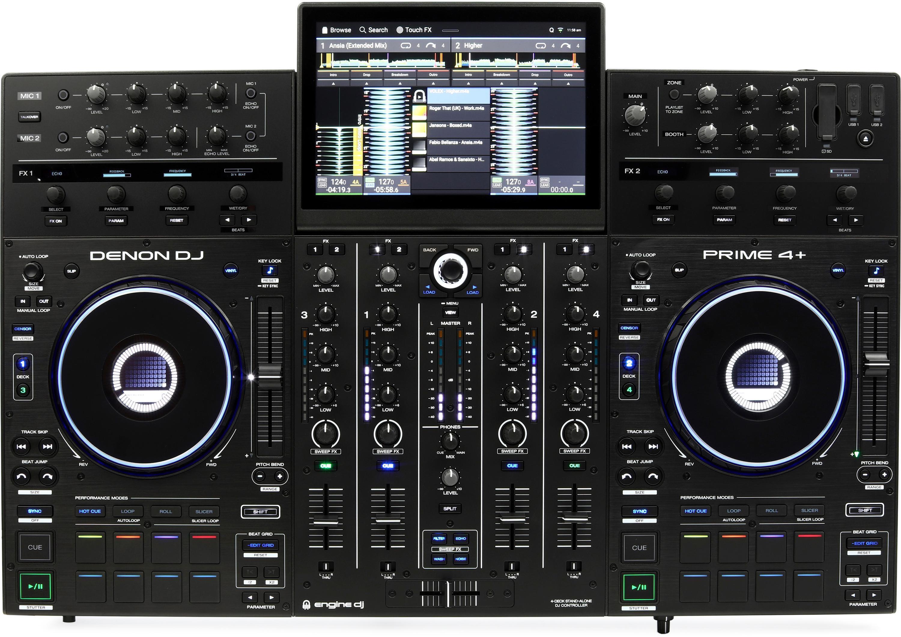 Denon DJ Prime 4+ Standalone 4-Deck DJ Controller Kit with