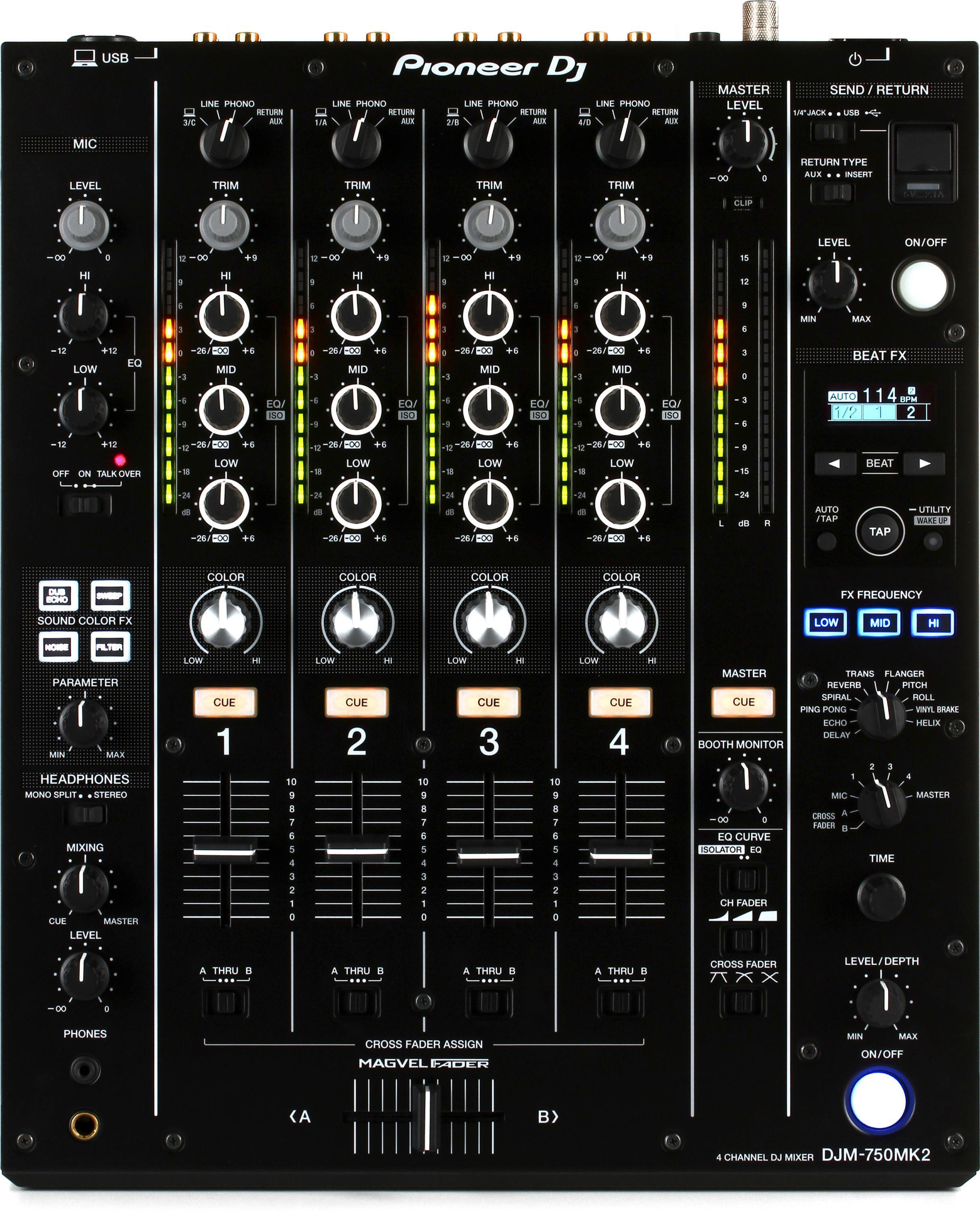 Pioneer DJ DJM-750MK2 4-channel DJ Mixer and Odyssey Hard Case 