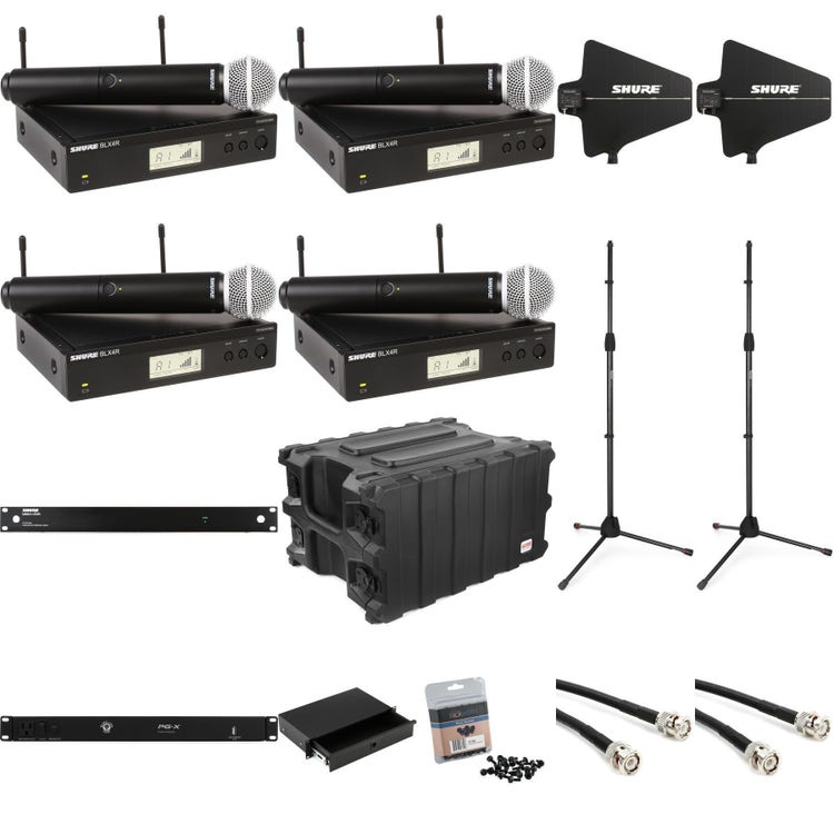 Shure BLX24R/SM58 Wireless Handheld Microphone 4 Channel Portable Bundle -  H10 Band