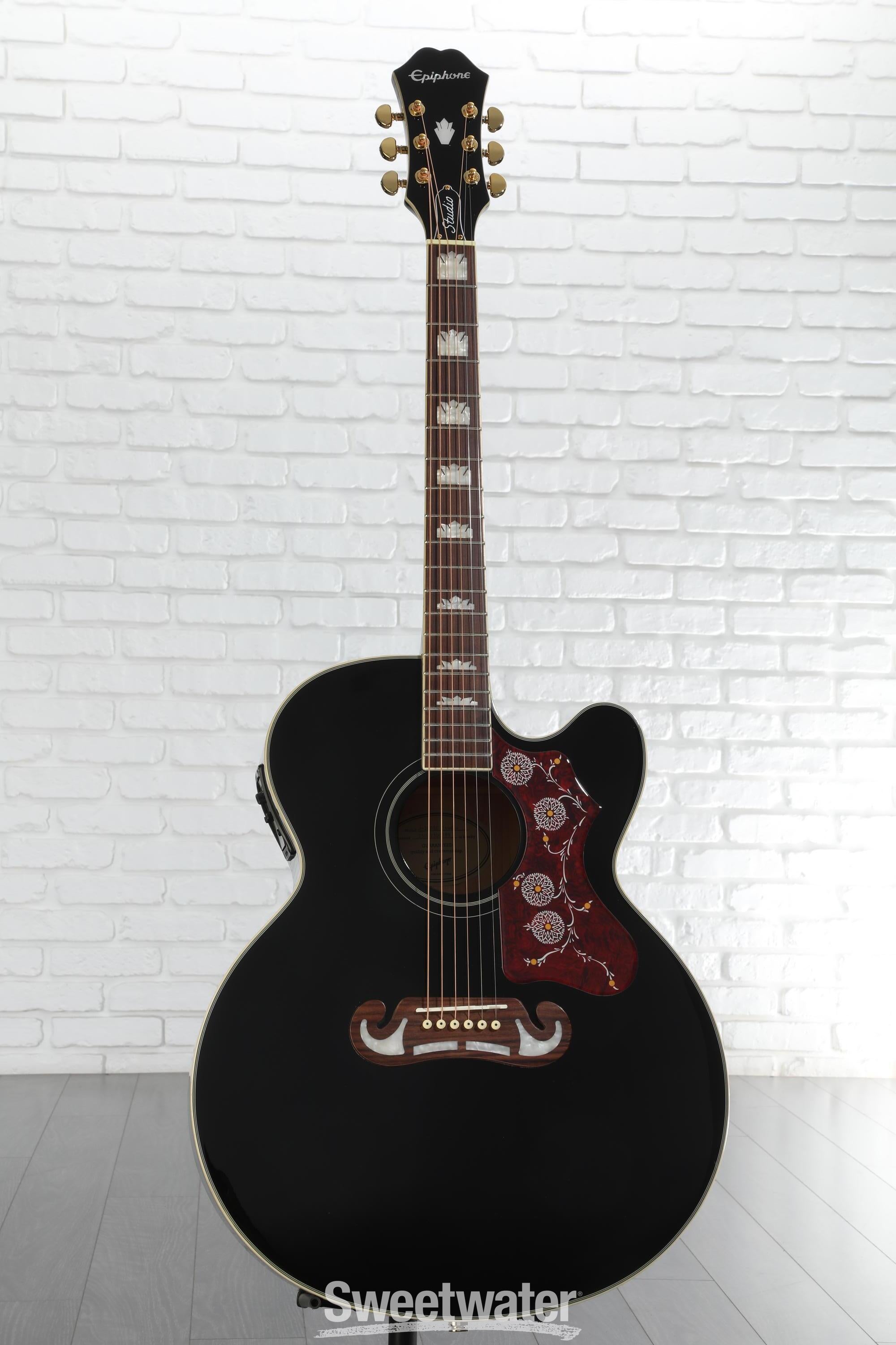 Epiphone ブラックアコースティックギター Epiphone J-200 EC Studio Acoustic-Electric Guitar Black