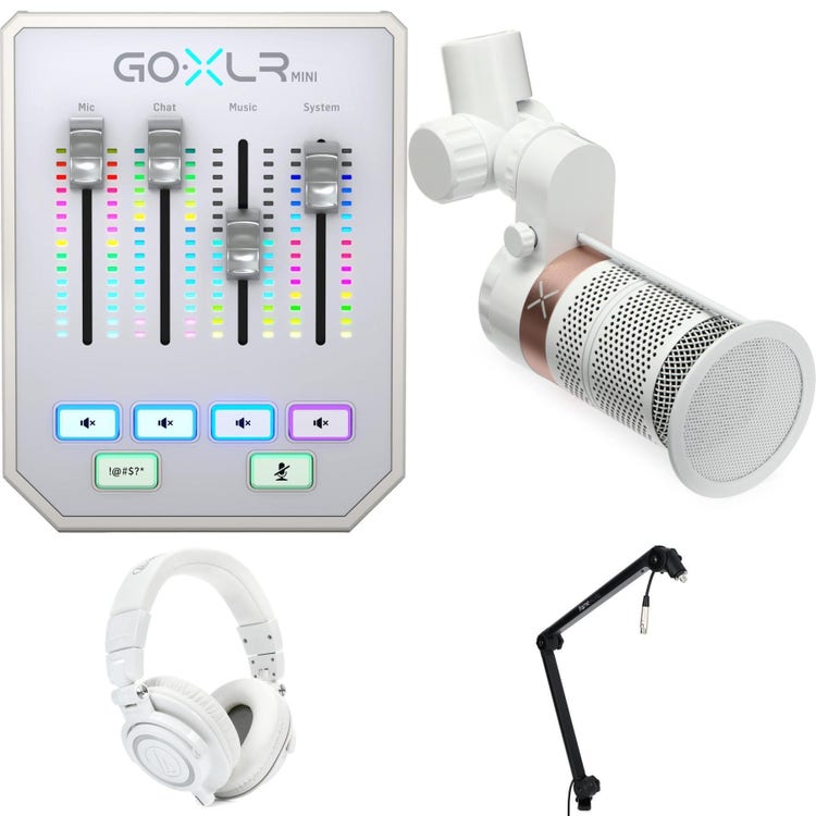TC-Helicon GoXLR Mini USB Streaming Mixer and GoXLR Mic Broadcast Bundle  with Headphones - White