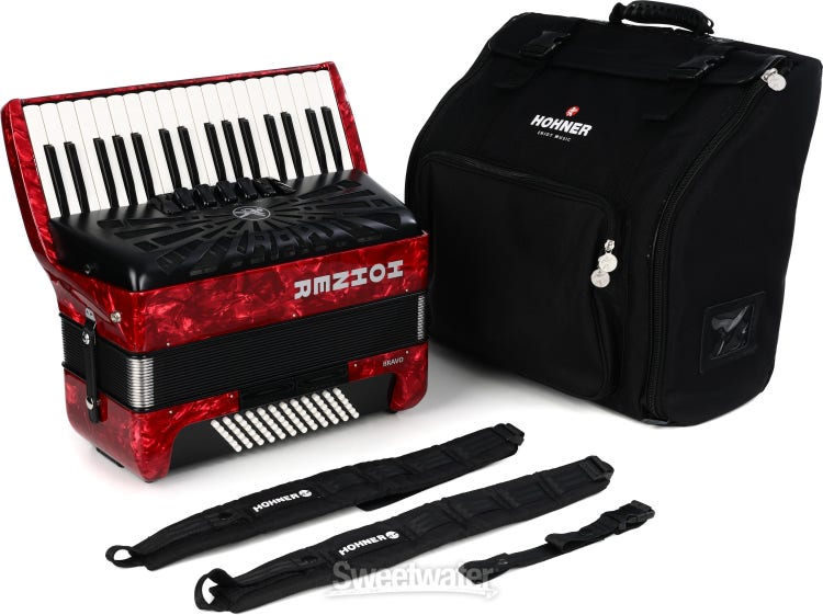 Hohner Bravo III 72 Chromatic Piano Key Accordion - Pearl Red