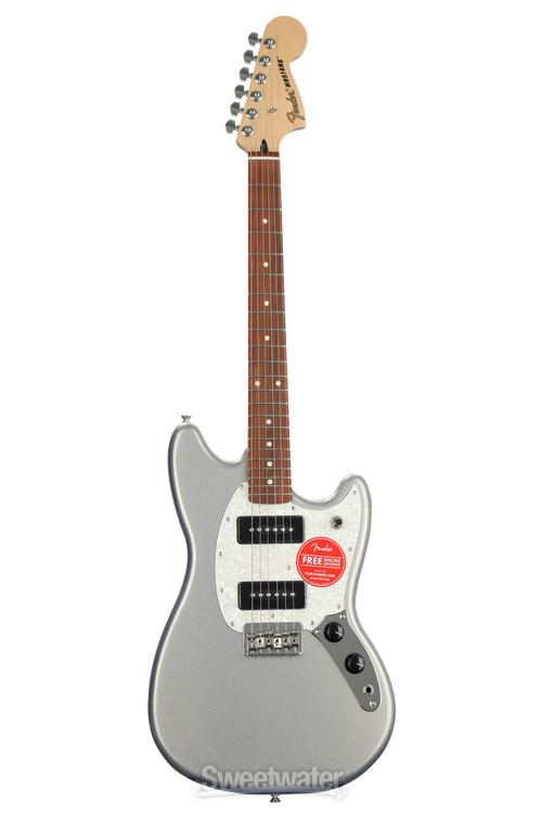 Fender Mustang 90 - Silver w/ Pau Ferro Fingerboard