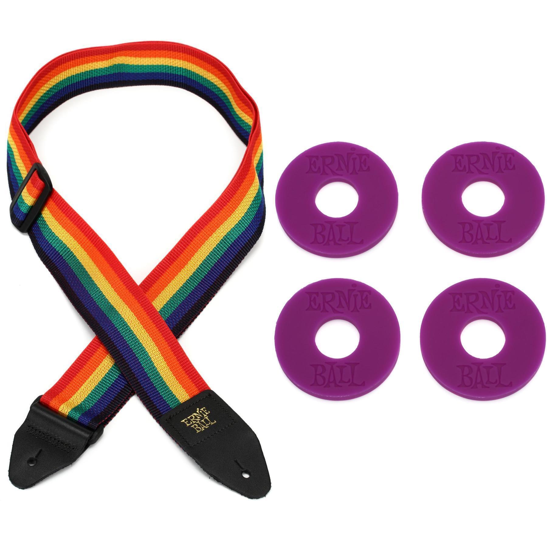 Photo of Ernie Ball 2-inch Polypro Strap with Rubber Strap Blocks - Rainbow/Purple