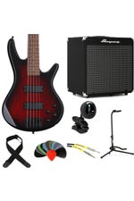 Photo of Ibanez Gio GSR205SMCNB Bass Guitar and Ampeg Rocket Amp Essentials Bundle - Spalted Maple, Charcoal Brown Burst