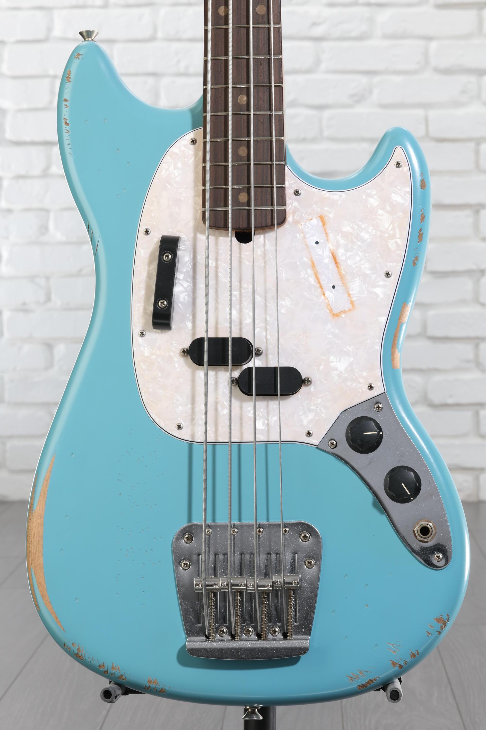 Fender JMJ Road Worn Mustang Bass Guitar - Faded Daphne Blue