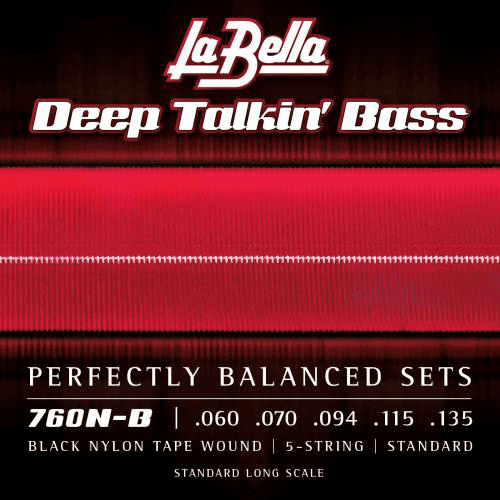 Photo of La Bella 760N-B Deep Talkin' Bass Black Nylon Tapewound Bass Guitar Strings - .060-.135T Standard 5-string