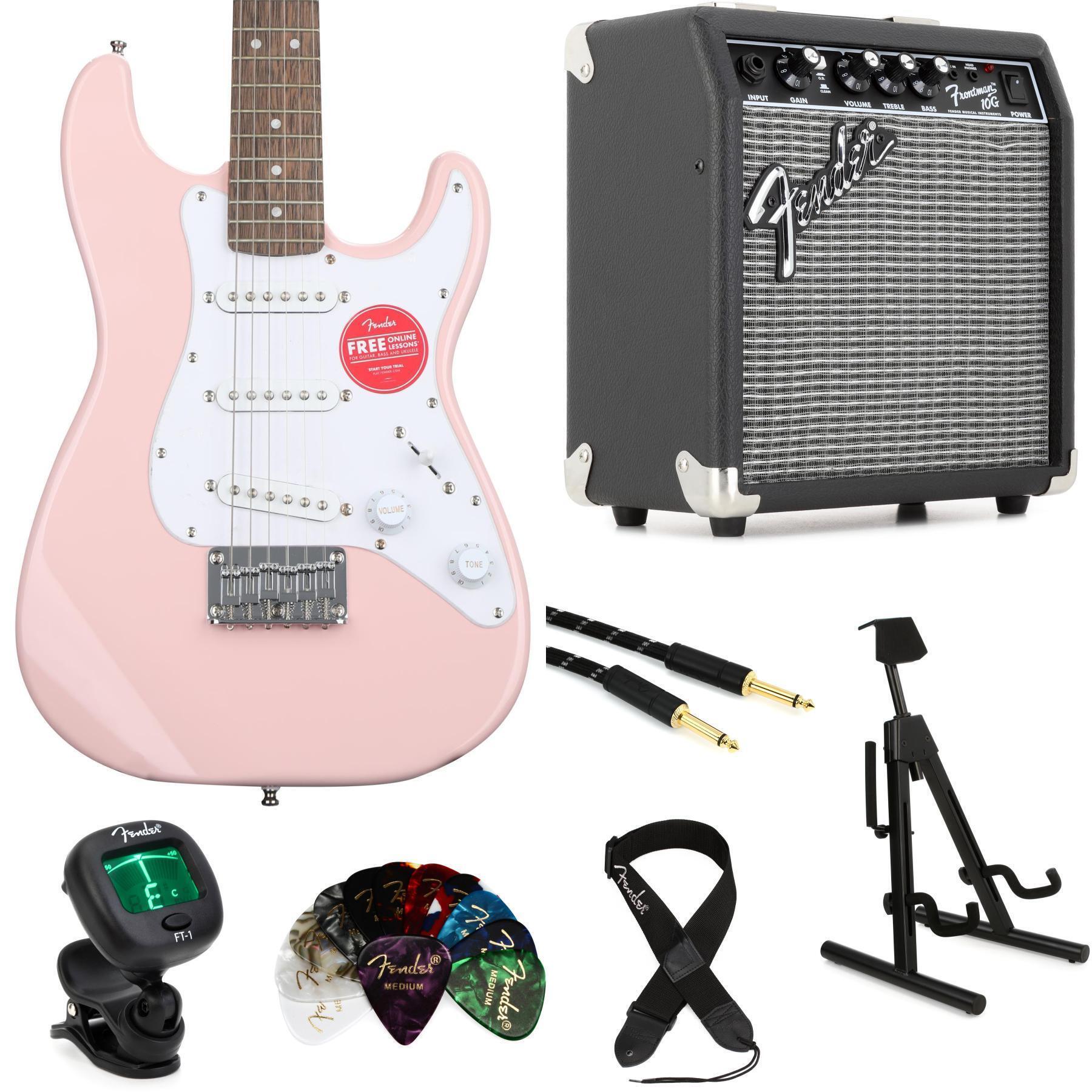 Squier Mini Strat Electric Guitar and Fender Amp Bundle - Shell