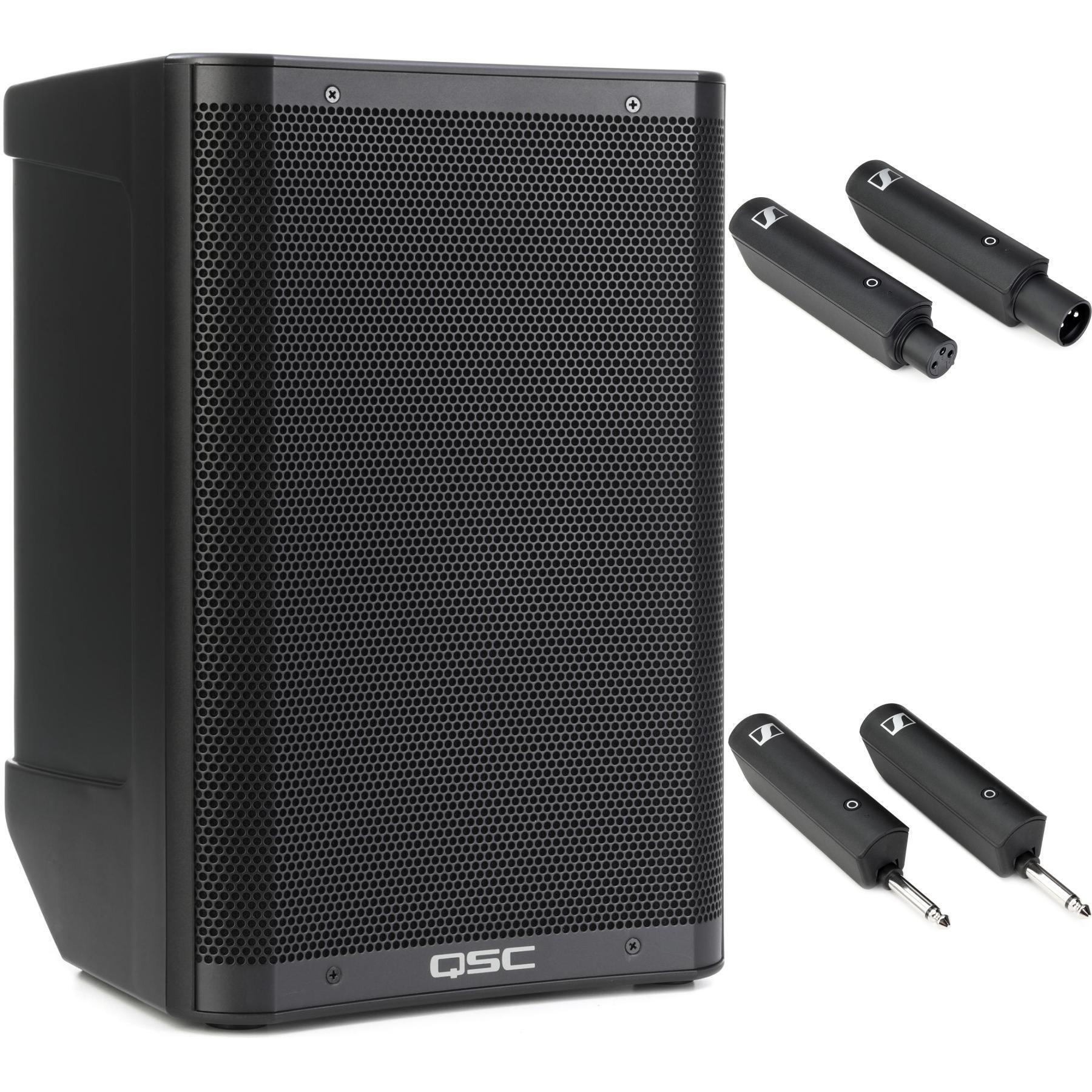 Photo of QSC CB10 Powered PA Loudspeaker with Microphone and Instrument Wireless Systems
