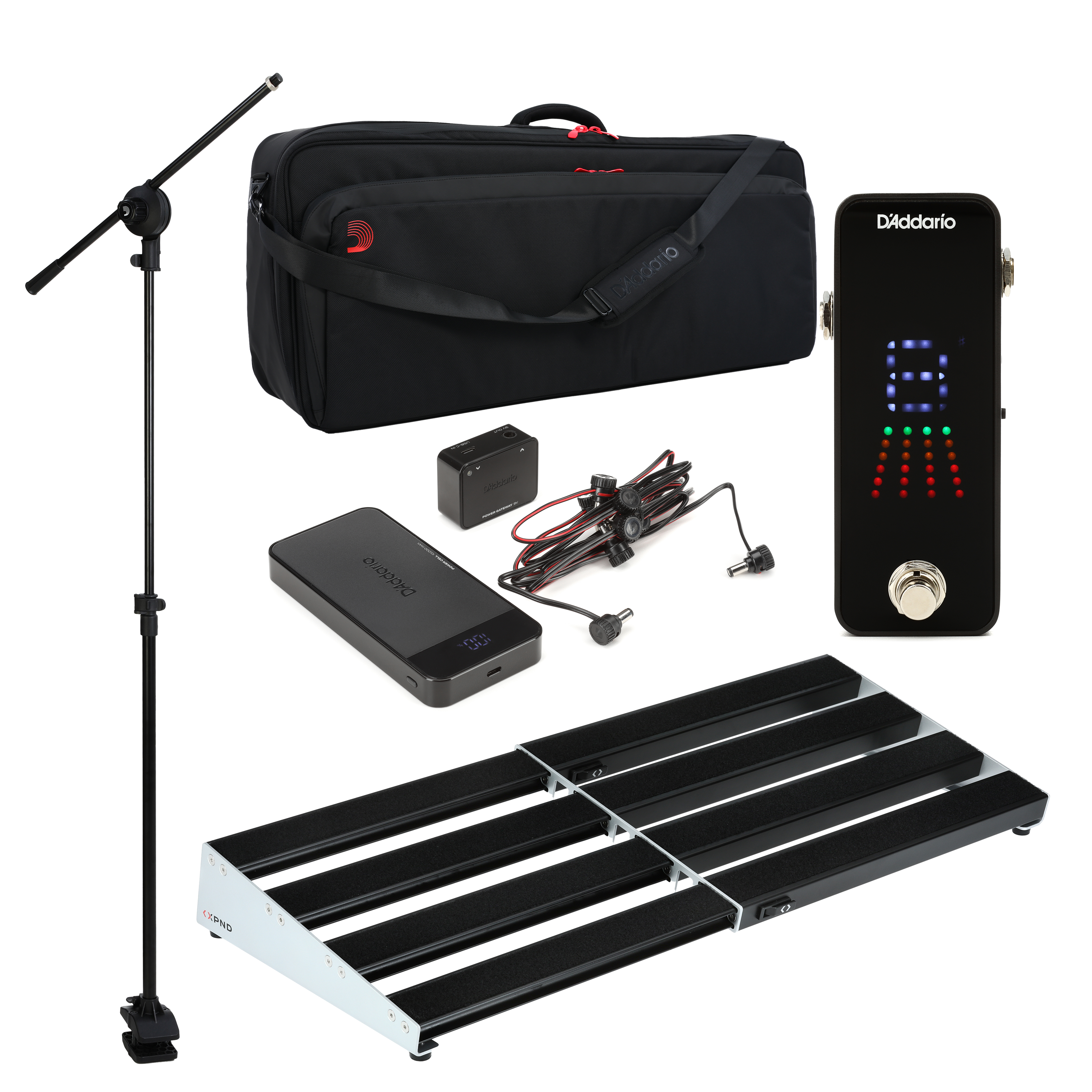 D'Addario XPND Pedalboard with Case, Power Battery Kit, Tuner, and