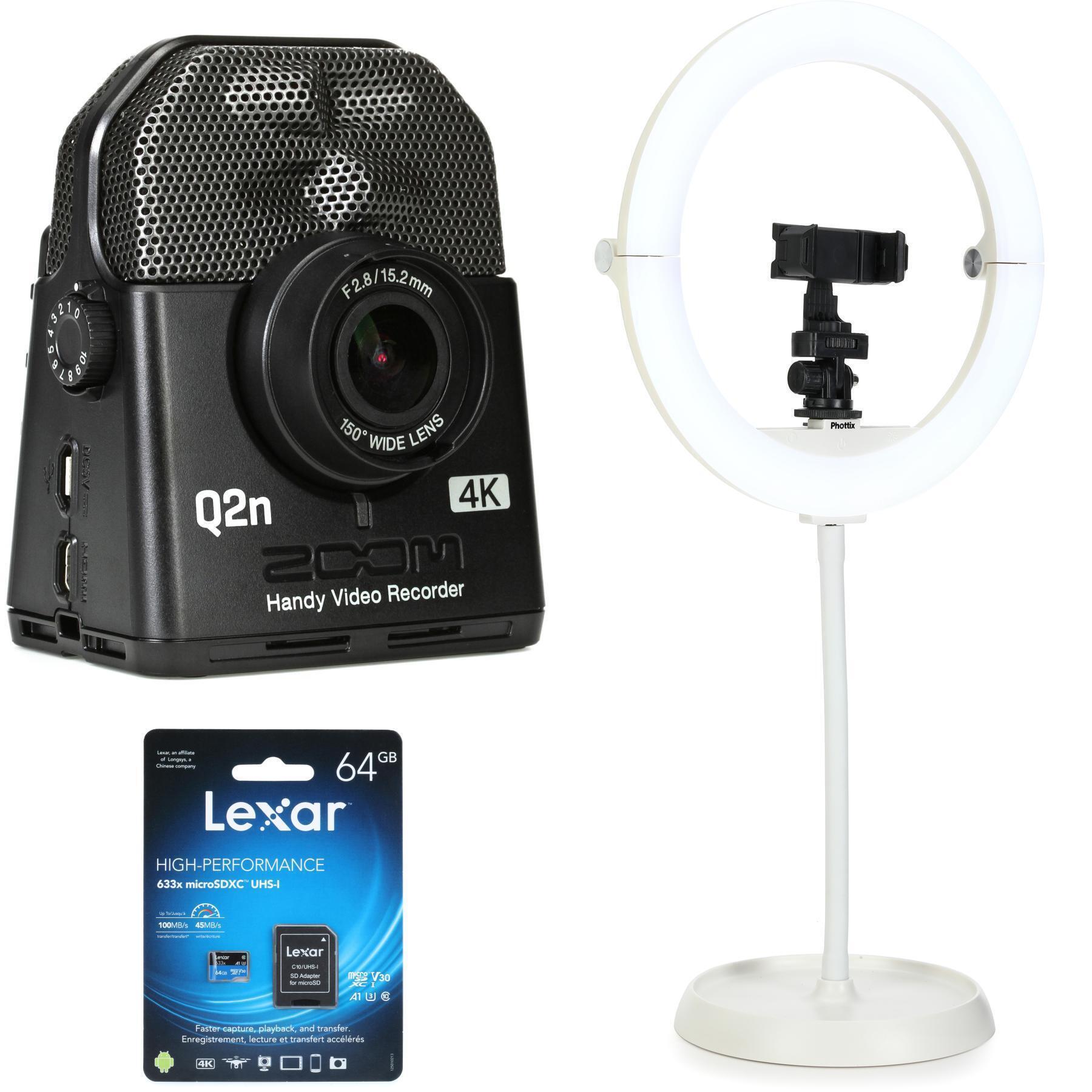 Zoom Q2n-4K Handy Video Recorder with XY Microphone and Ring Light